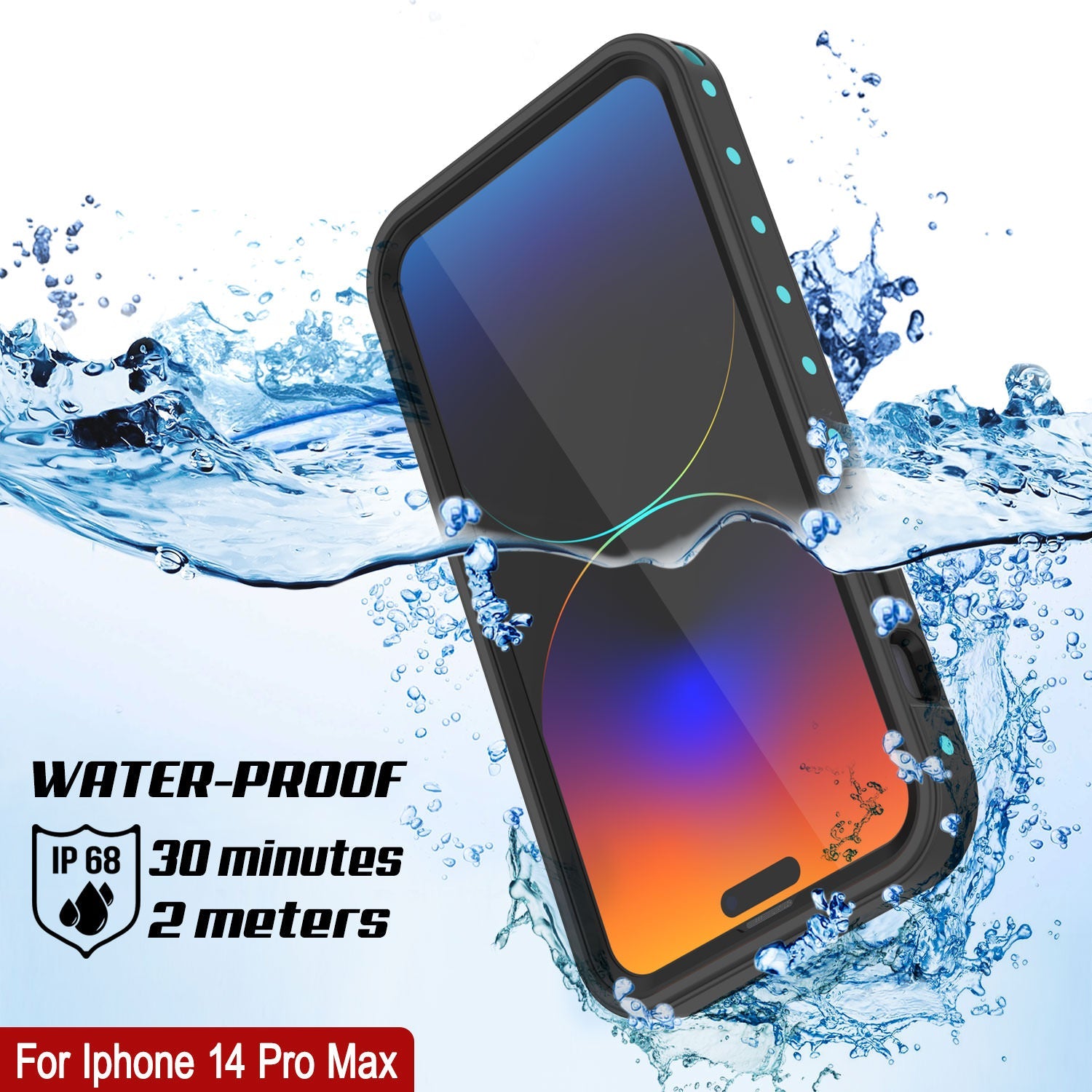 iPhone 14 Pro Max Waterproof IP68 Case, Punkcase [Teal] [StudStar Series] [Slim Fit]