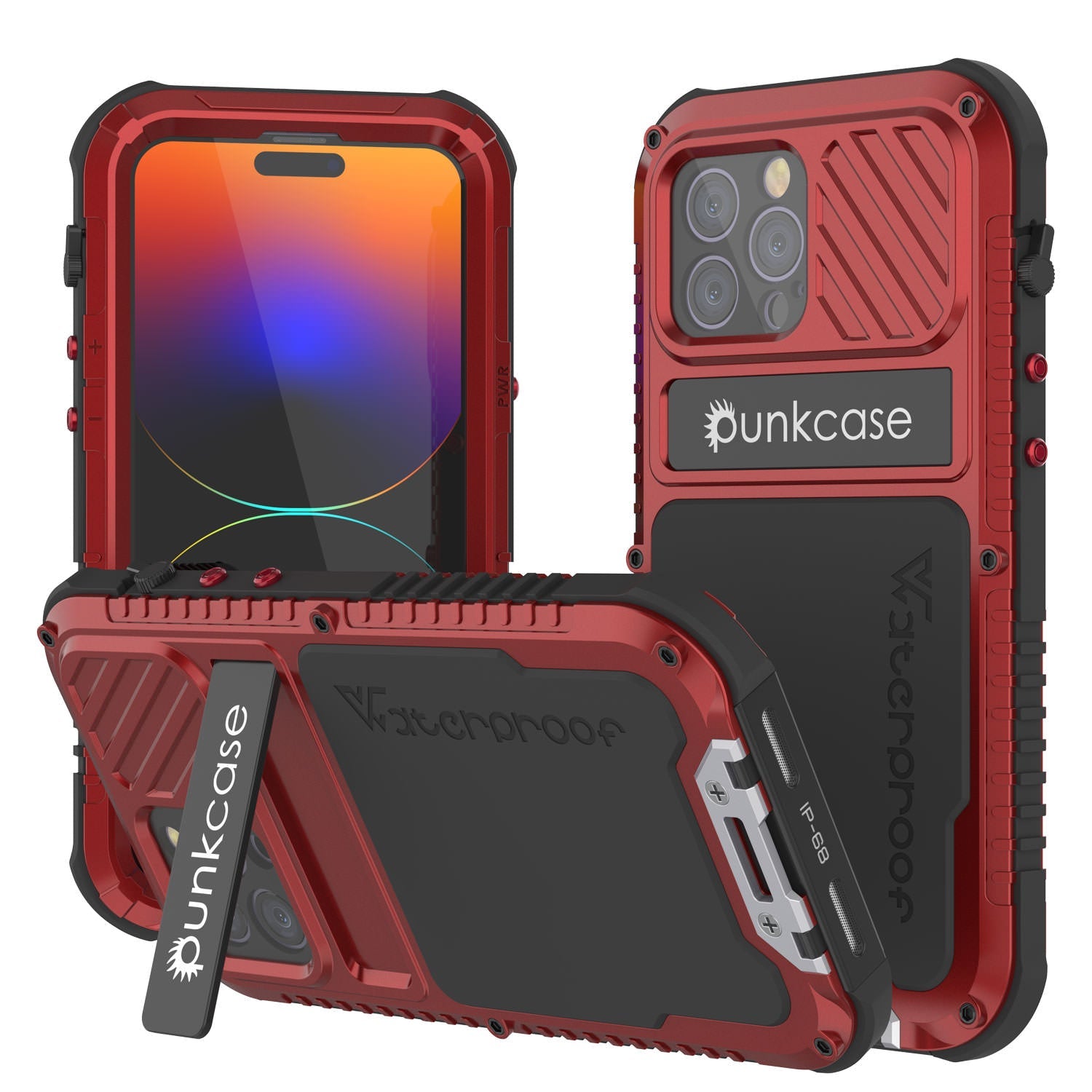 iPhone 14 Pro Metal Extreme 3.0 Case, Heavy Duty Military Grade Armor Cover [shock proof] Waterproof Aluminum Case [Red]