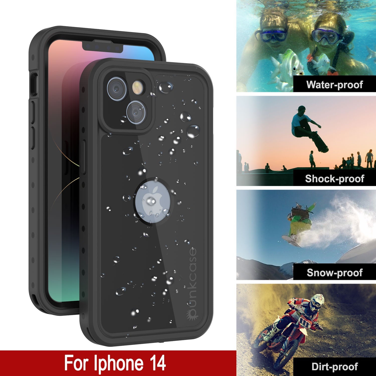 iPhone 14 Waterproof IP68 Case, Punkcase [Black] [StudStar Series] [Slim Fit]