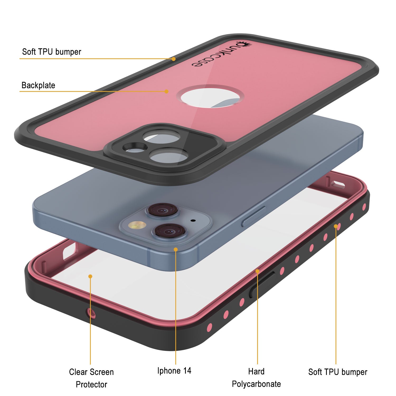 iPhone 14 Waterproof IP68 Case, Punkcase [Pink] [StudStar Series] [Slim Fit] [Dirtproof]