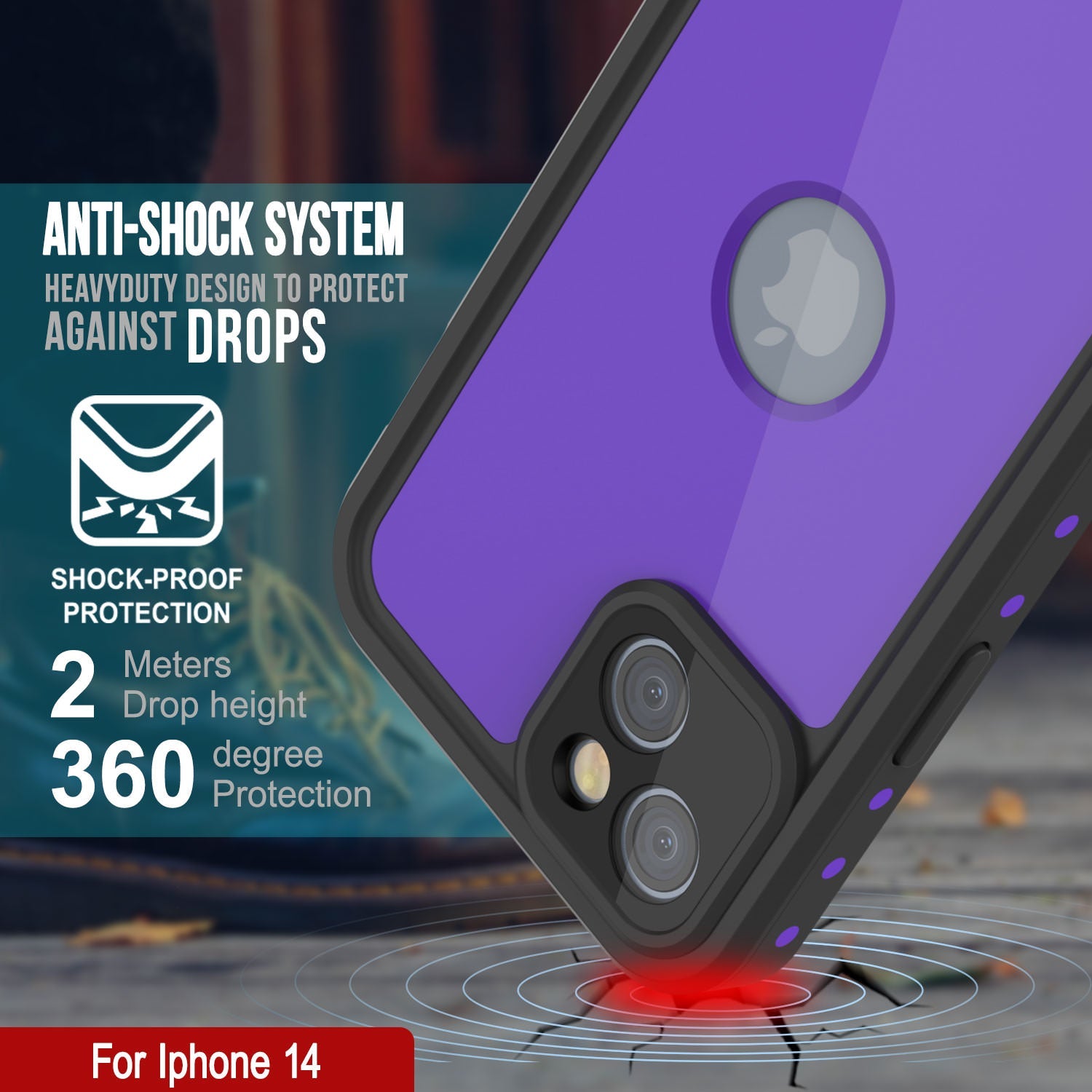 iPhone 14 Waterproof IP68 Case, Punkcase [Purple] [StudStar Series] [Slim Fit] [Dirtproof]