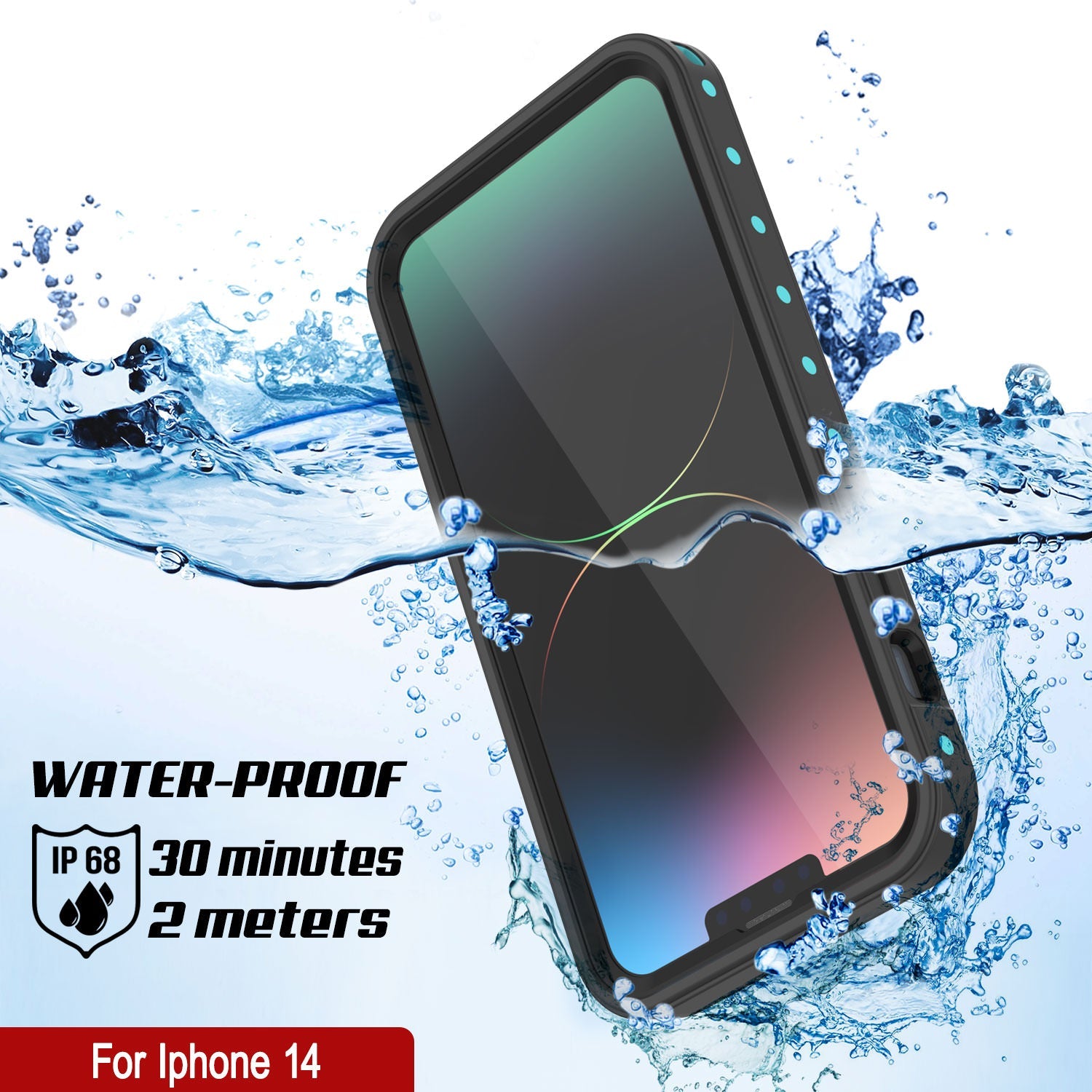 iPhone 14 Waterproof IP68 Case, Punkcase [Teal] [StudStar Series] [Slim Fit]