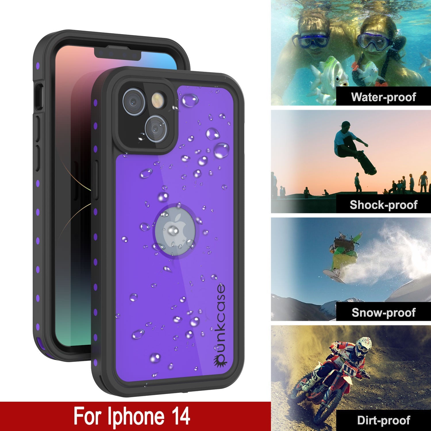 iPhone 14 Waterproof IP68 Case, Punkcase [Purple] [StudStar Series] [Slim Fit] [Dirtproof]