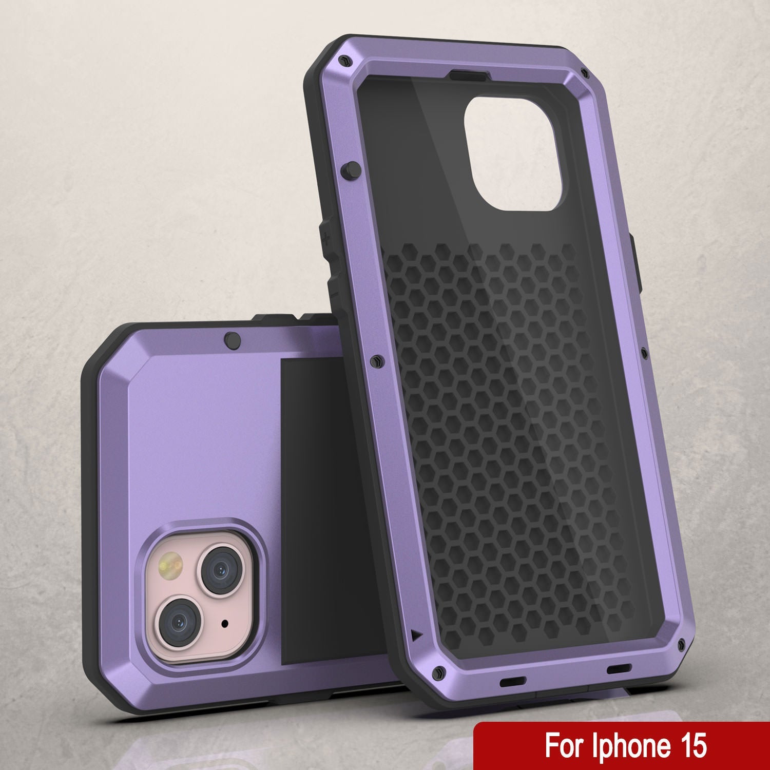 iPhone 15 Metal Case, Heavy Duty Military Grade Armor Cover [shock proof] Full Body Hard [Purple]