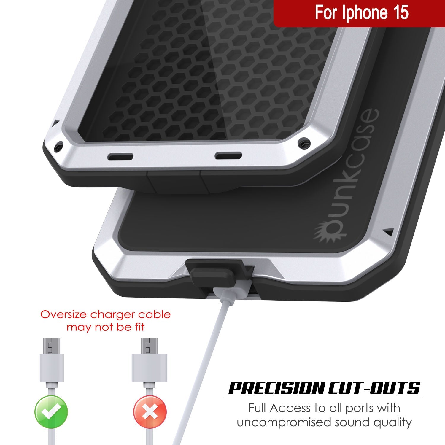 iPhone 15 Metal Case, Heavy Duty Military Grade Armor Cover [shock proof] Full Body Hard [White]