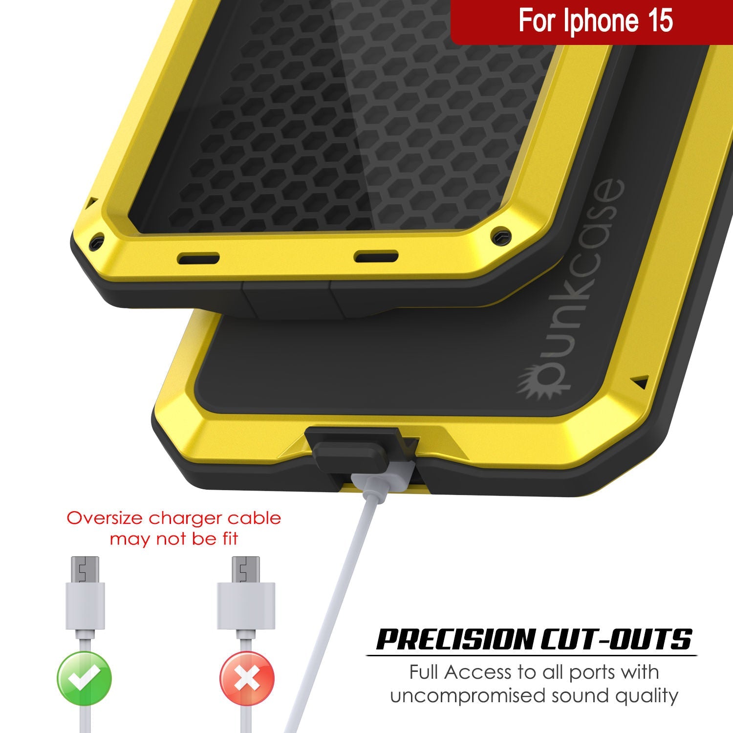 iPhone 15 Metal Case, Heavy Duty Military Grade Armor Cover [shock proof] Full Body Hard [Yellow]