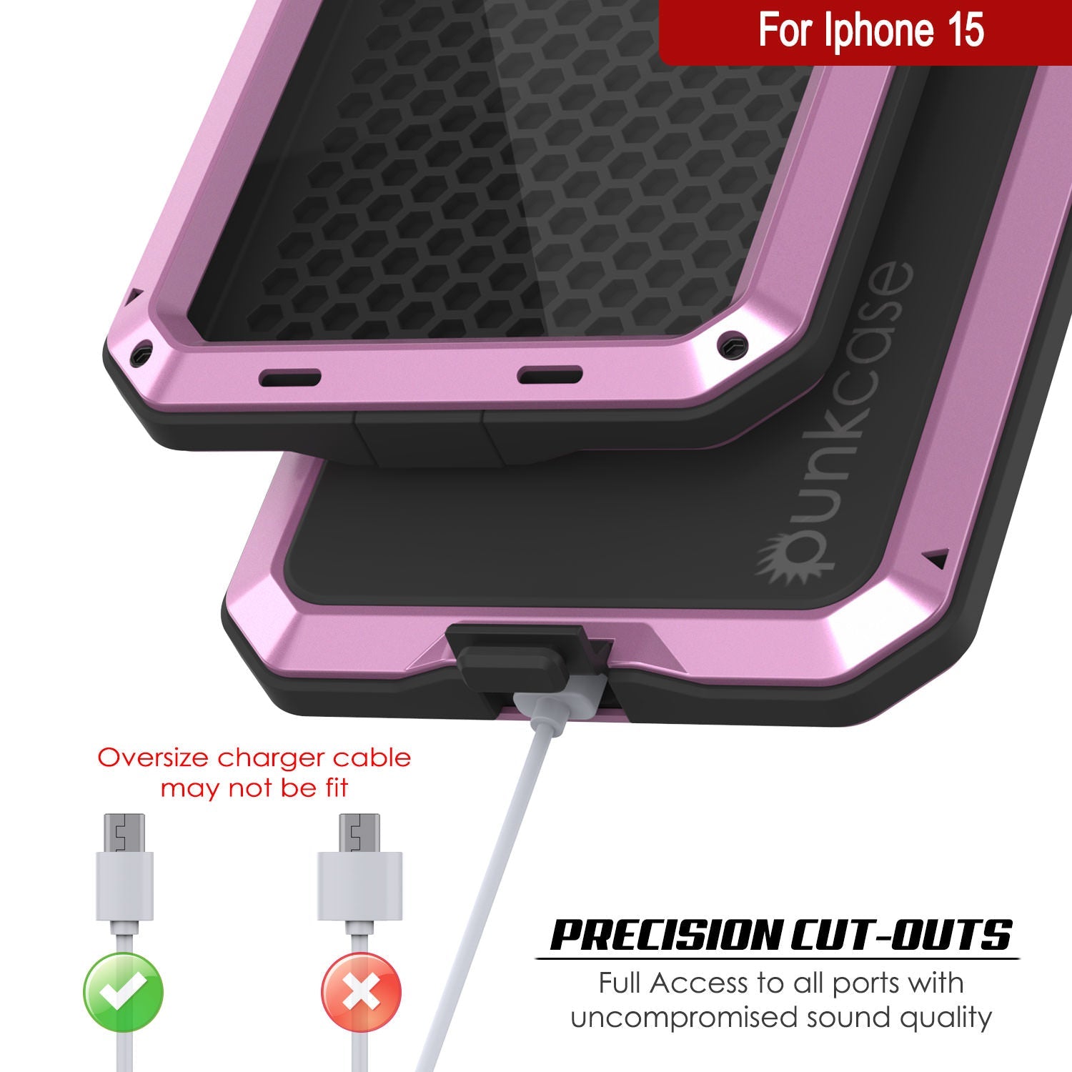 iPhone 15 Metal Case, Heavy Duty Military Grade Armor Cover [shock proof] Full Body Hard [Pink]