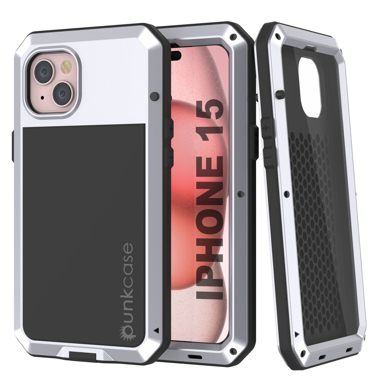 iPhone 15 Metal Case, Heavy Duty Military Grade Armor Cover [shock proof] Full Body Hard [White]