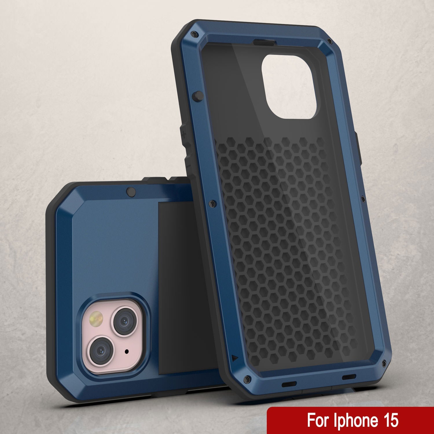 iPhone 15 Metal Case, Heavy Duty Military Grade Armor Cover [shock proof] Full Body Hard [Blue]