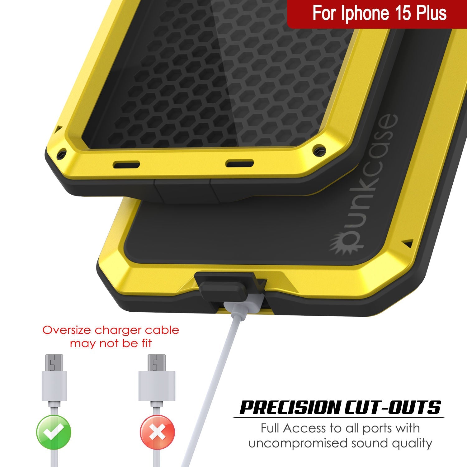 iPhone 15 Plus Metal Case, Heavy Duty Military Grade Armor Cover [shock proof] Full Body Hard [Yellow]