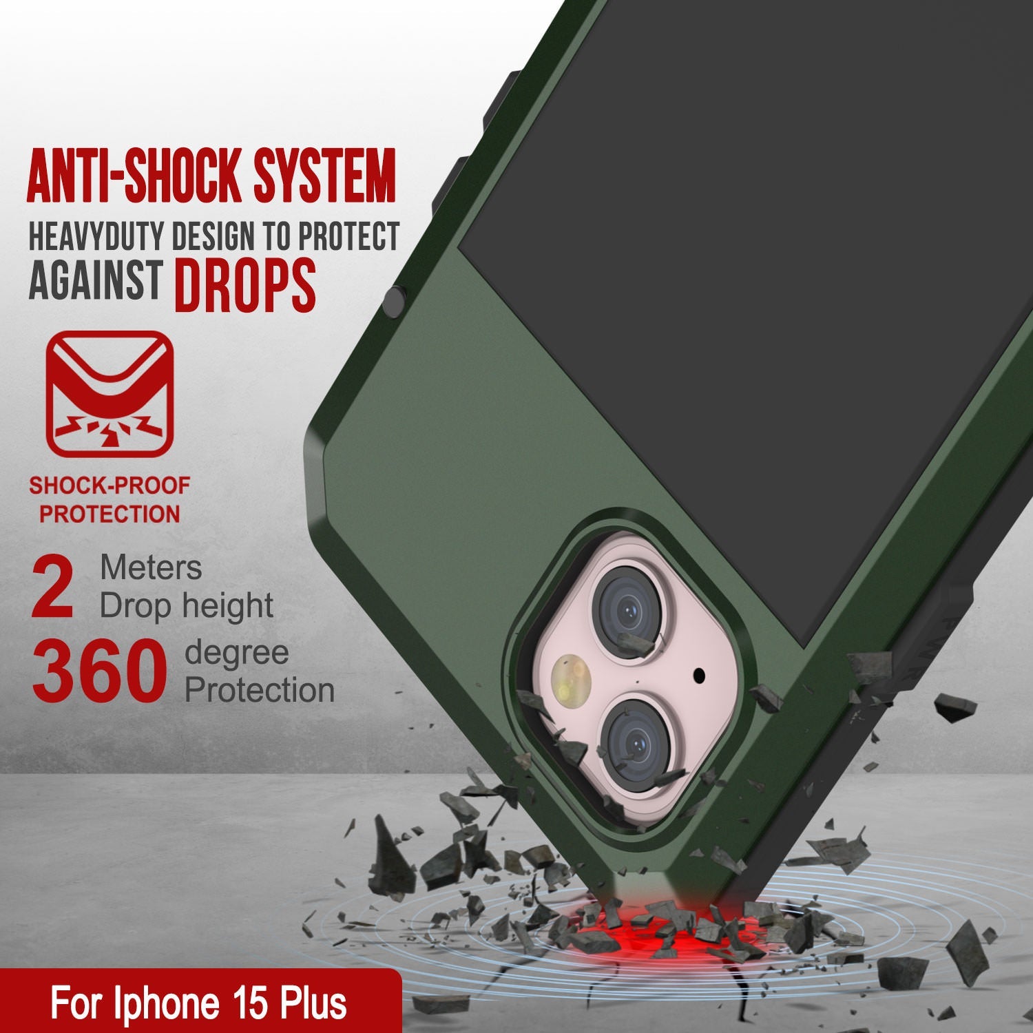 iPhone 15 Plus Metal Case, Heavy Duty Military Grade Armor Cover [shock proof] Full Body Hard [Dark Green]