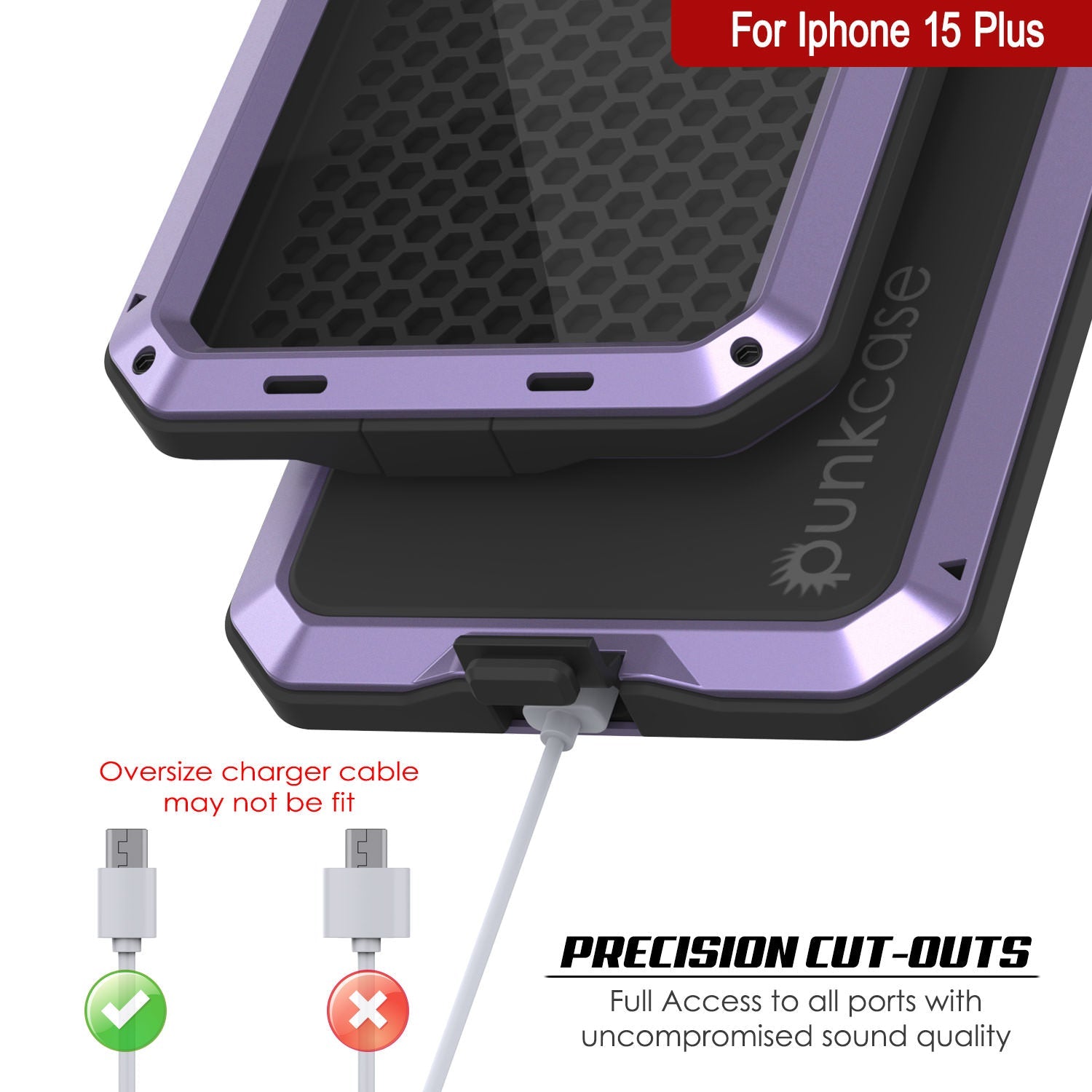 iPhone 15 Plus Metal Case, Heavy Duty Military Grade Armor Cover [shock proof] Full Body Hard [Purple]