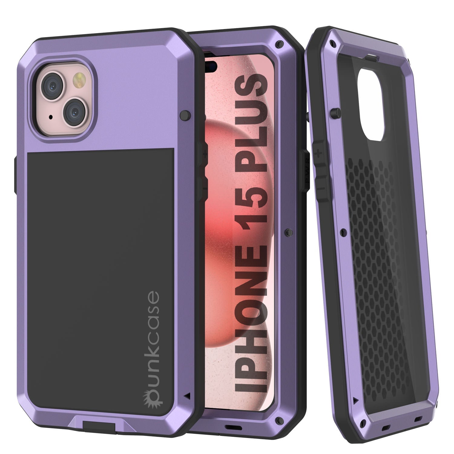 iPhone 15 Plus Metal Case, Heavy Duty Military Grade Armor Cover [shock proof] Full Body Hard [Purple]