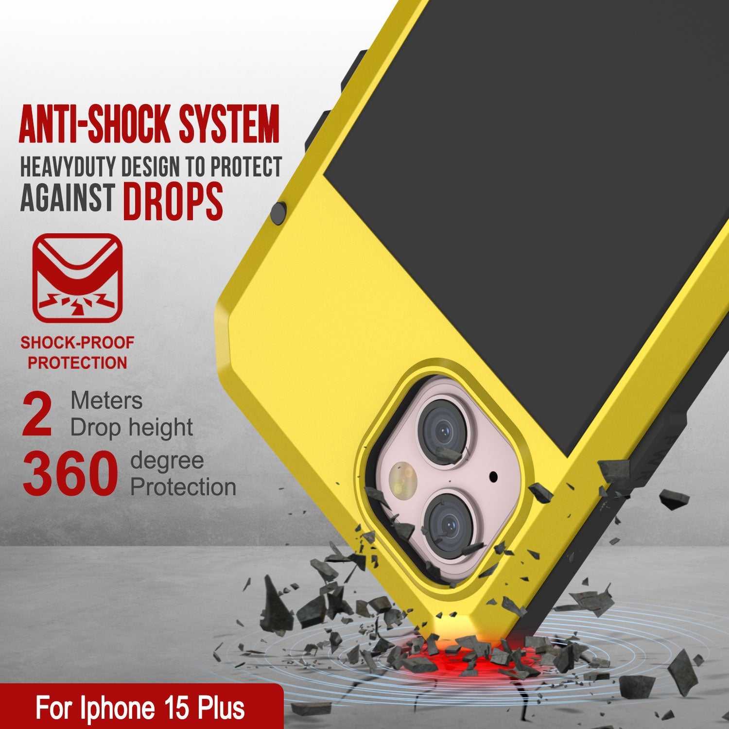 iPhone 15 Plus Metal Case, Heavy Duty Military Grade Armor Cover [shock proof] Full Body Hard [Yellow]