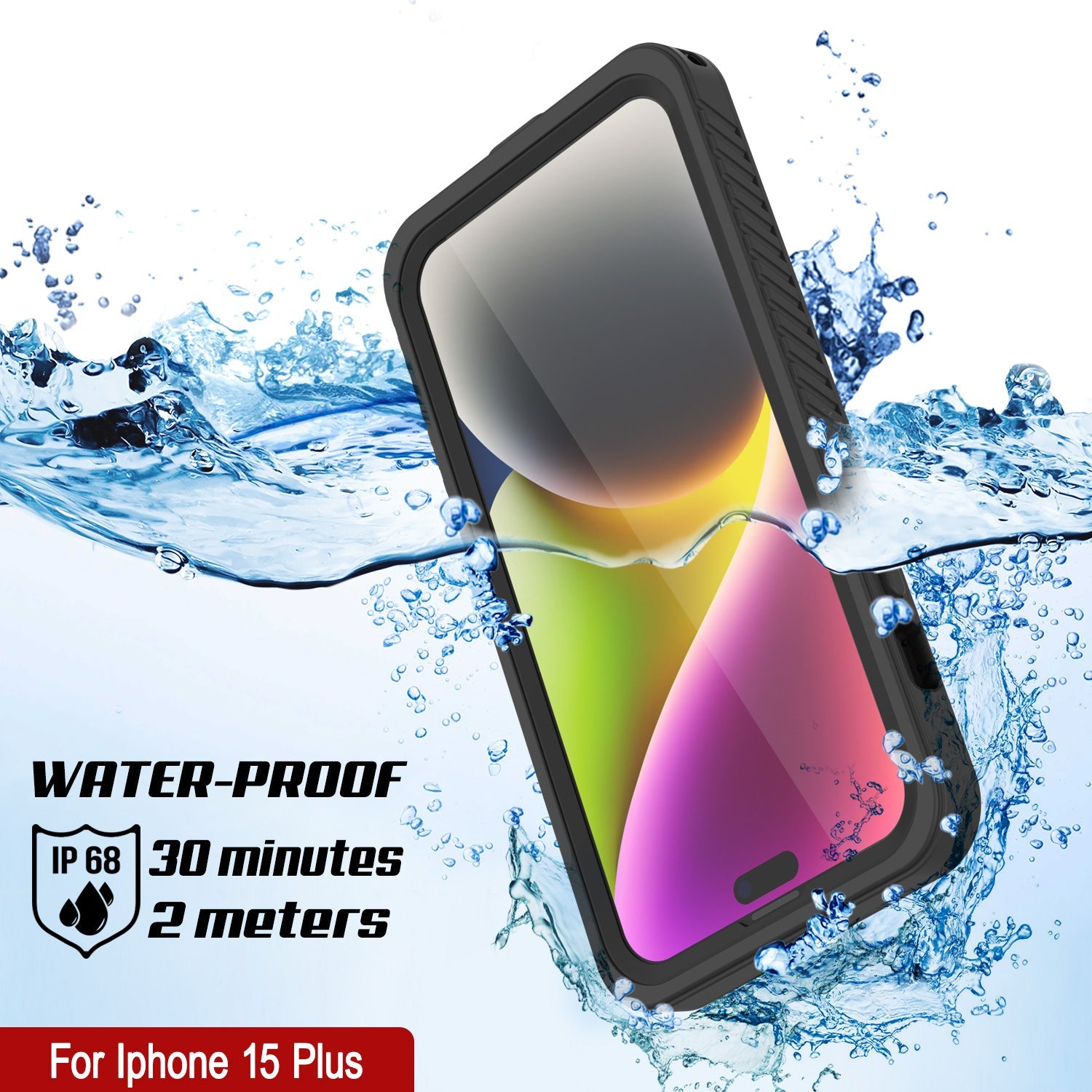 iPhone 15 Plus Waterproof Case, Punkcase [Extreme Series] Armor Cover W/ Built In Screen Protector [Black]