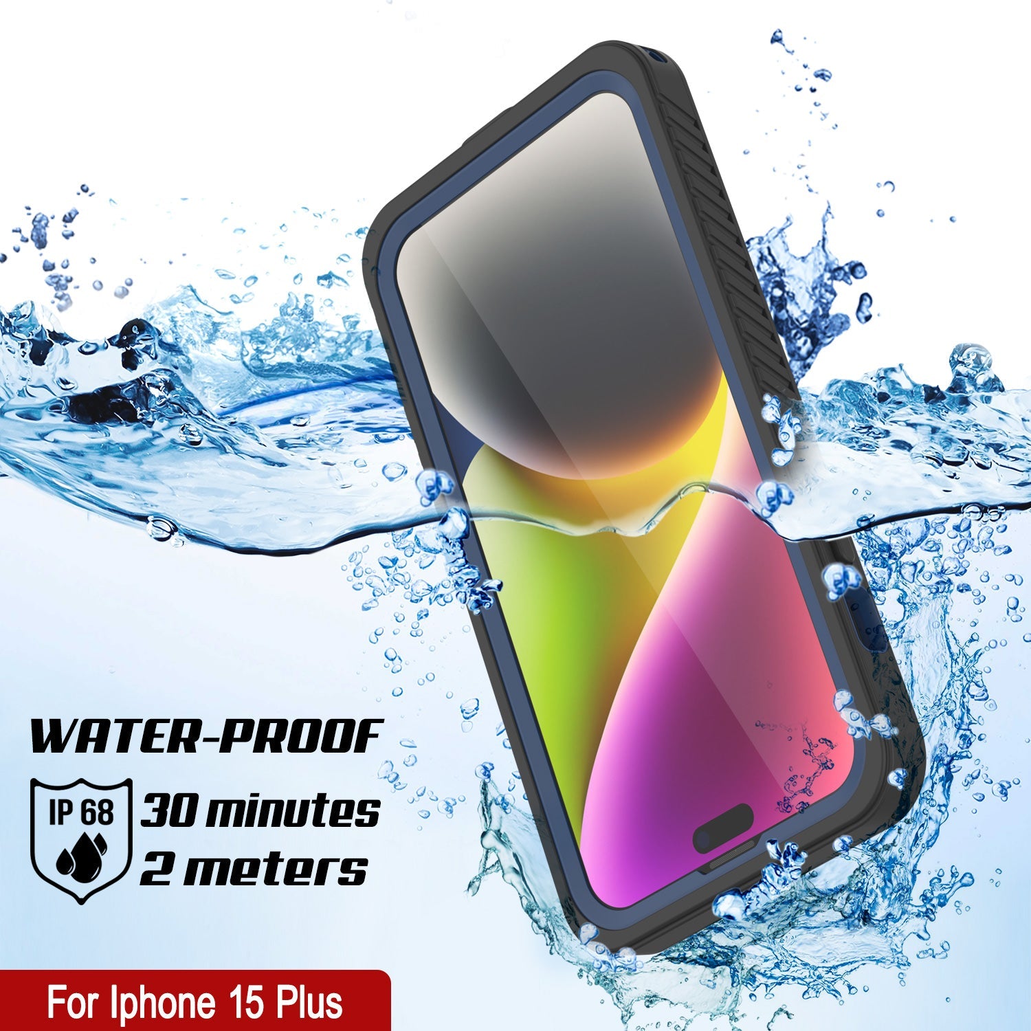 iPhone 15 Plus Waterproof Case, Punkcase [Extreme Series] Armor Cover W/ Built In Screen Protector [Navy Blue]
