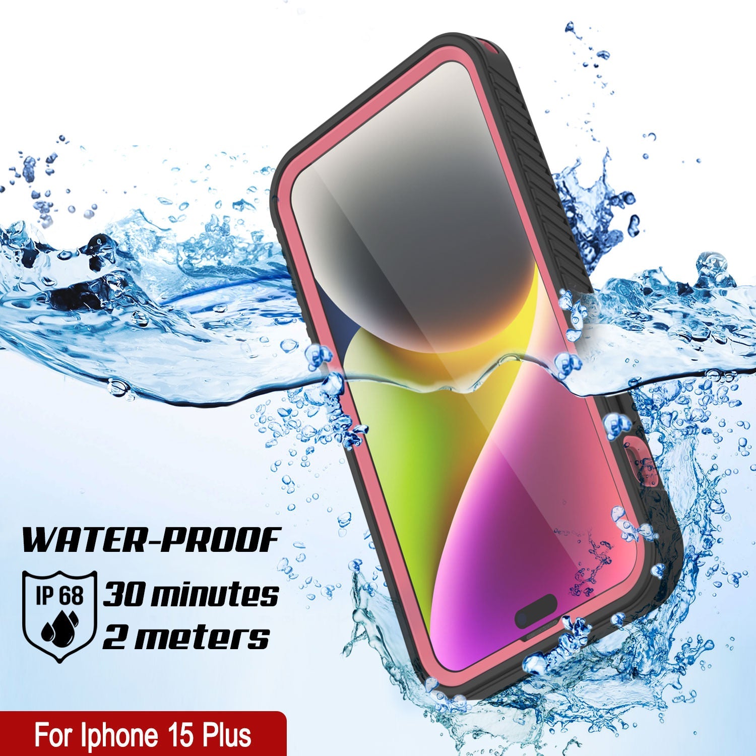iPhone 15 Plus Waterproof IP68 Case, Punkcase [Pink] [StudStar Series] [Slim Fit] [Dirtproof]