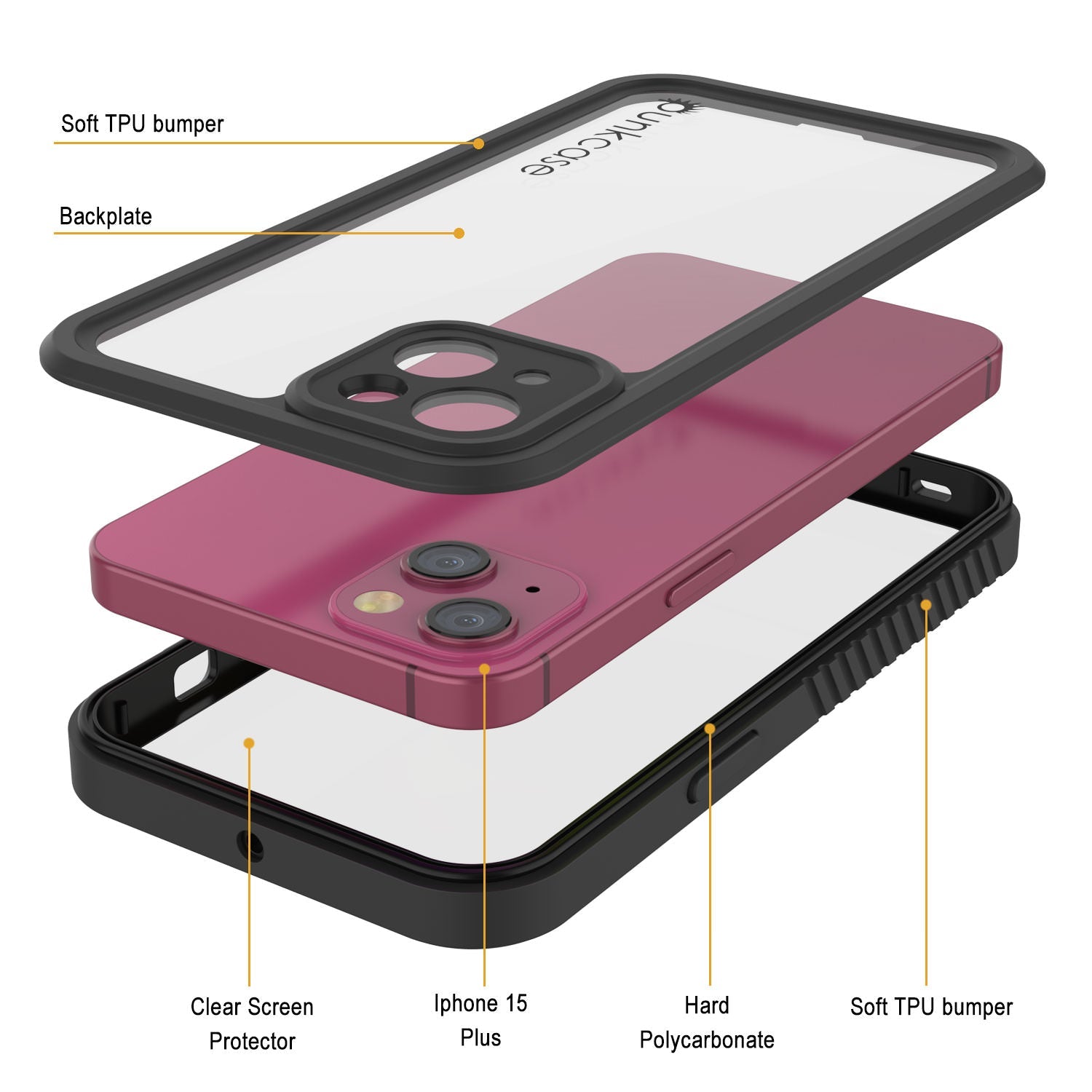 iPhone 15 Plus Waterproof IP68 Case, Punkcase [Clear] [StudStar Series] [Slim Fit] [Dirtproof]
