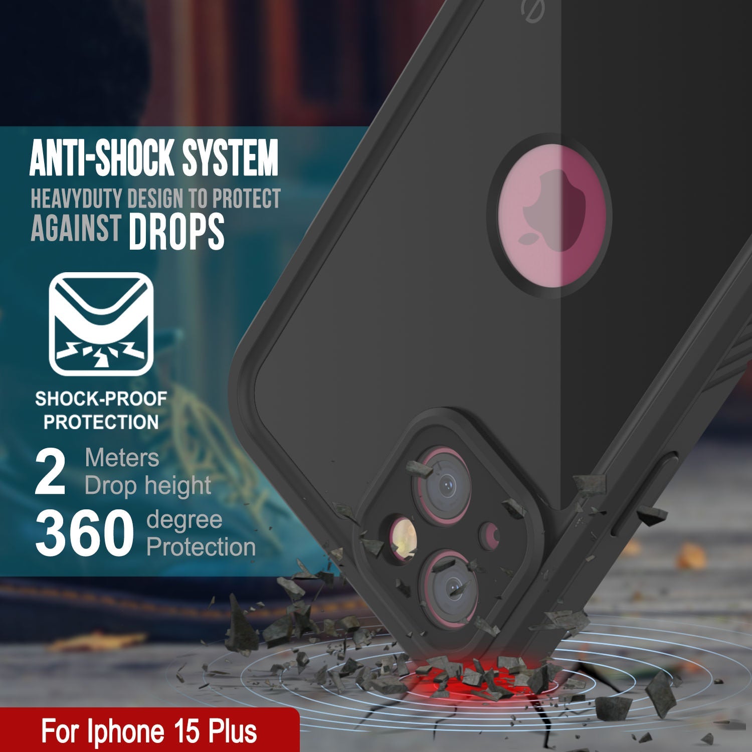 iPhone 15 Plus Waterproof IP68 Case, Punkcase [Black] [StudStar Series] [Slim Fit]