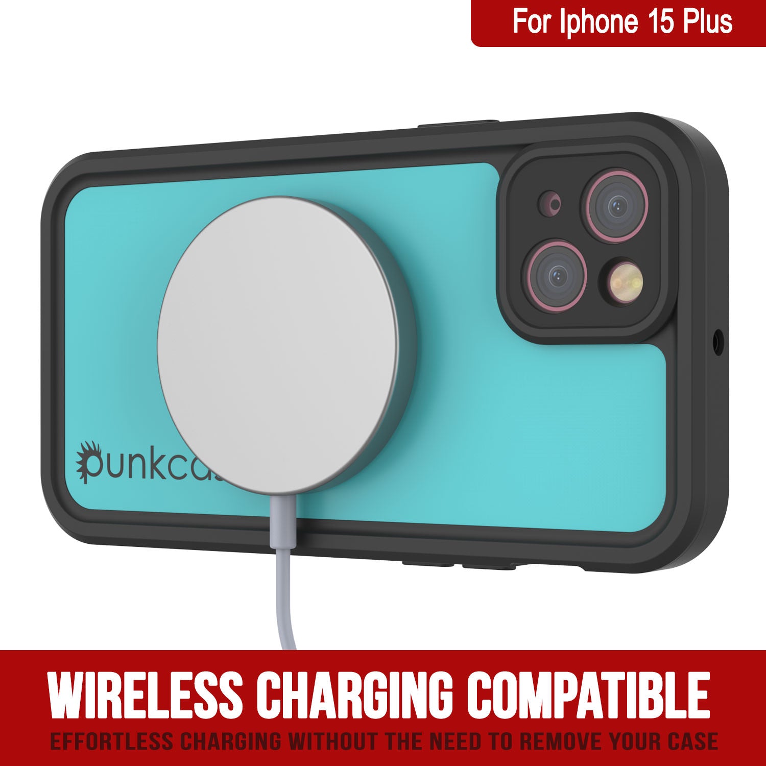 iPhone 15 Plus Waterproof IP68 Case, Punkcase [Teal] [StudStar Series] [Slim Fit]