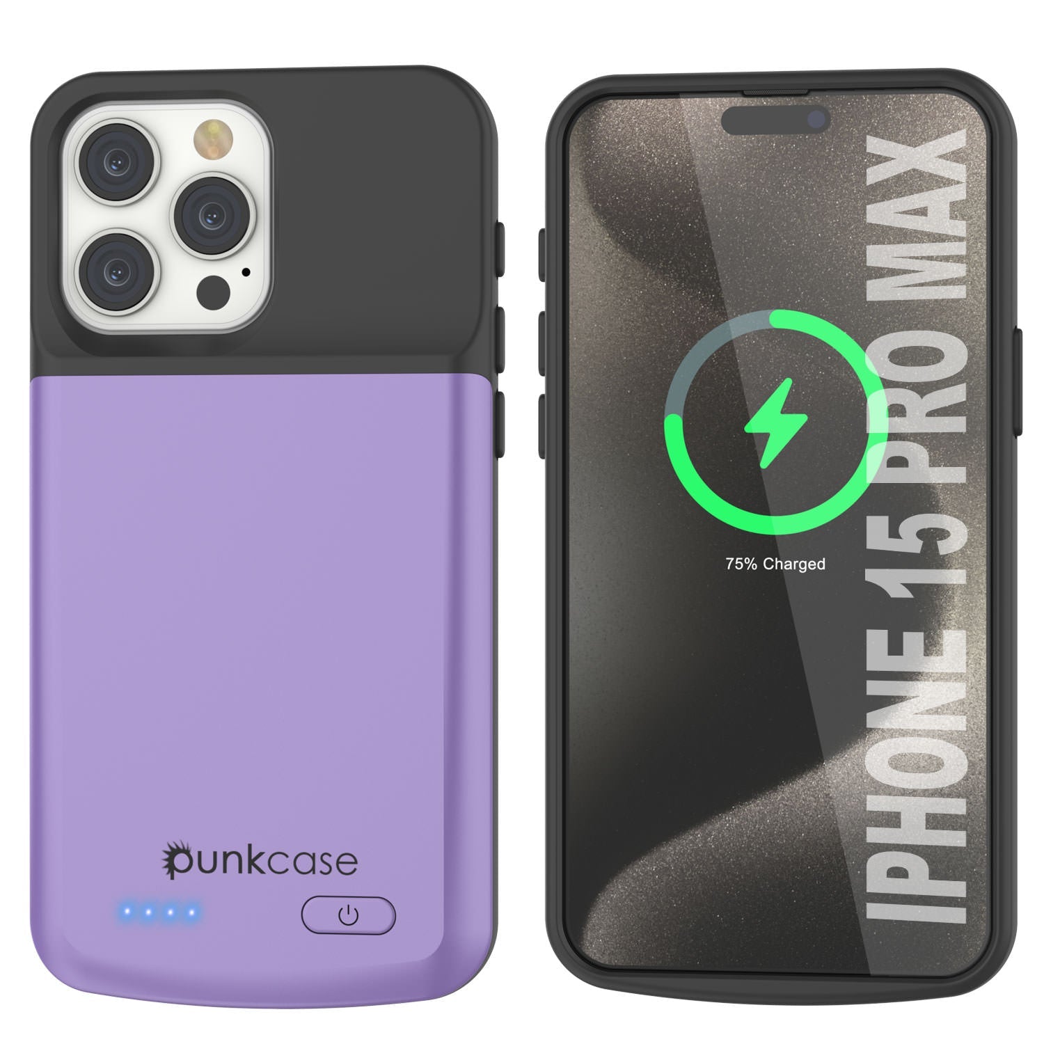 iPhone 15 Pro Max Battery Case, PunkJuice 5000mAH Fast Charging Power Bank W/ Screen Protector | [Purple]