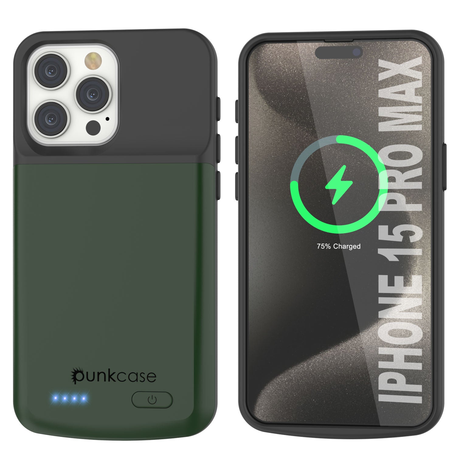 iPhone 15 Pro Max Battery Case, PunkJuice 5000mAH Fast Charging Power Bank W/ Screen Protector | [Green]
