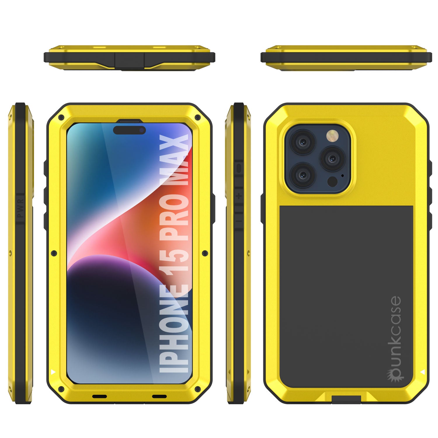 iPhone 15 Pro Max Metal Case, Heavy Duty Military Grade Armor Cover [shock proof] Full Body Hard [Yellow]