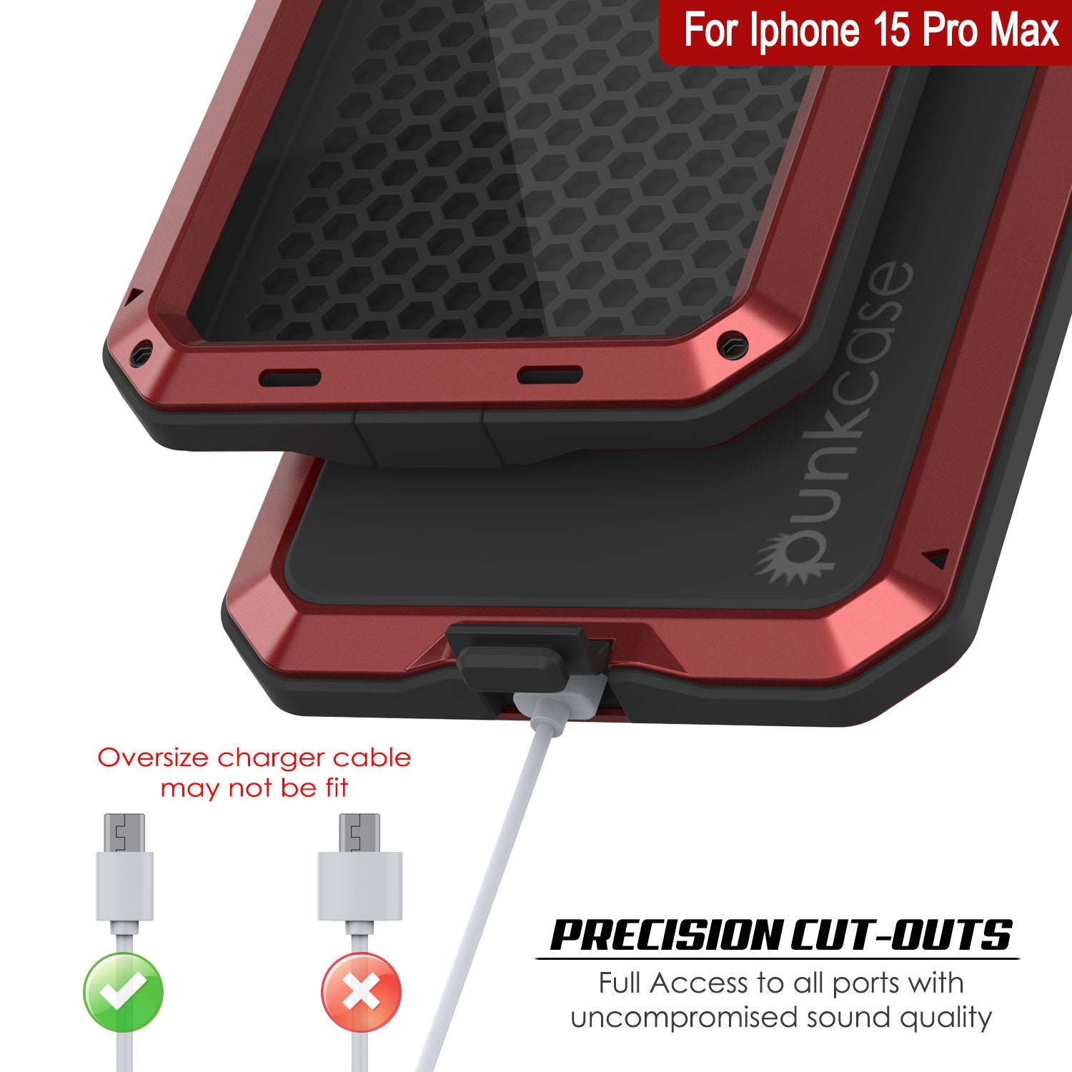 iPhone 15 Pro Max Metal Case, Heavy Duty Military Grade Armor Cover [shock proof] Full Body Hard [Red]