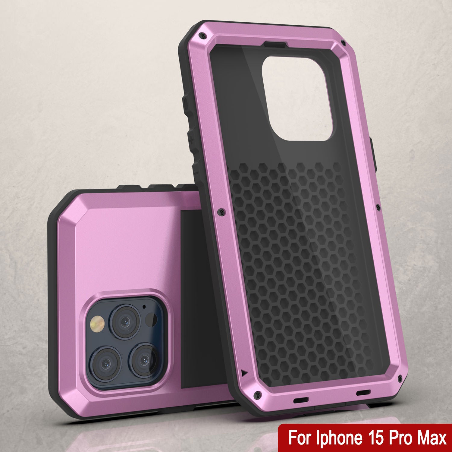 iPhone 15 Pro Max Metal Case, Heavy Duty Military Grade Armor Cover [shock proof] Full Body Hard [Pink]