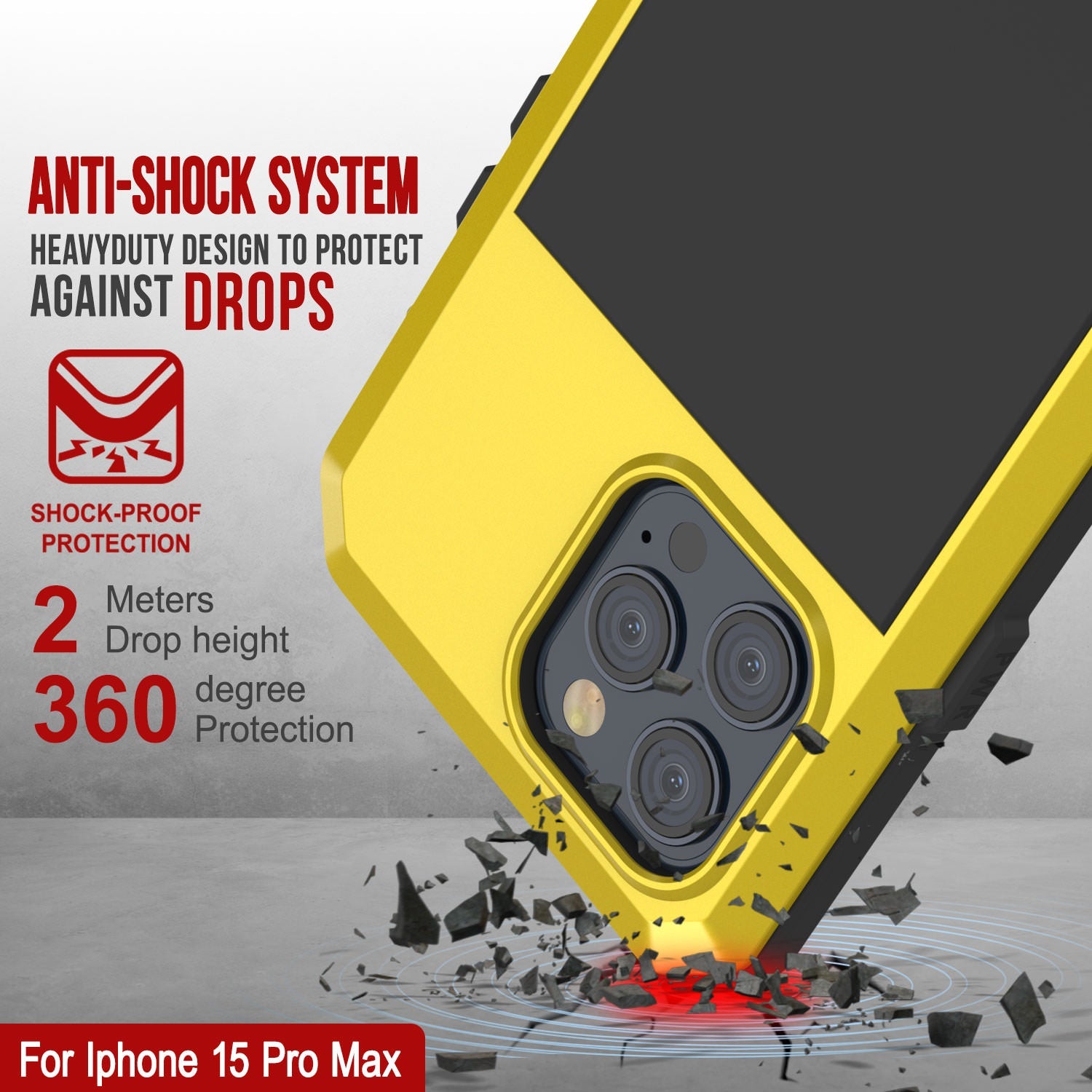 iPhone 15 Pro Max Metal Case, Heavy Duty Military Grade Armor Cover [shock proof] Full Body Hard [Yellow]