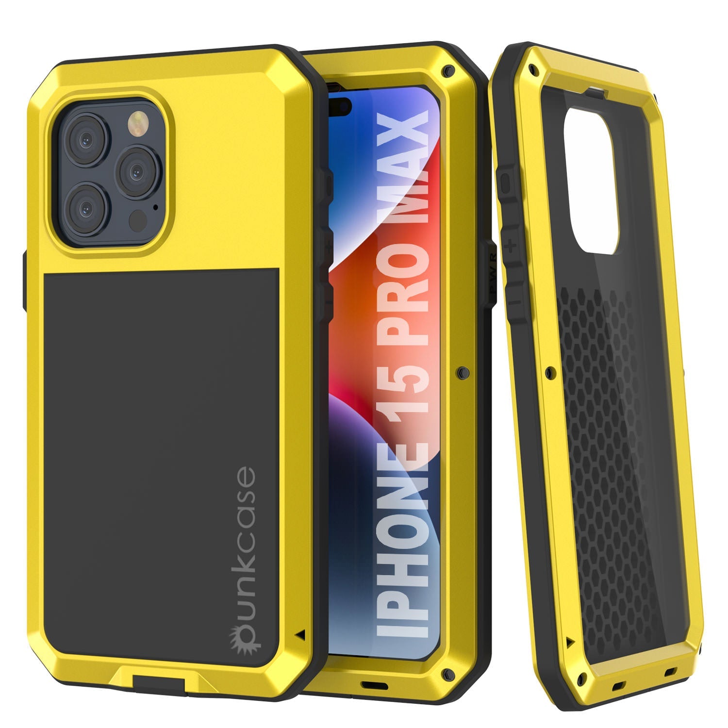 iPhone 15 Pro Max Metal Case, Heavy Duty Military Grade Armor Cover [shock proof] Full Body Hard [Yellow]