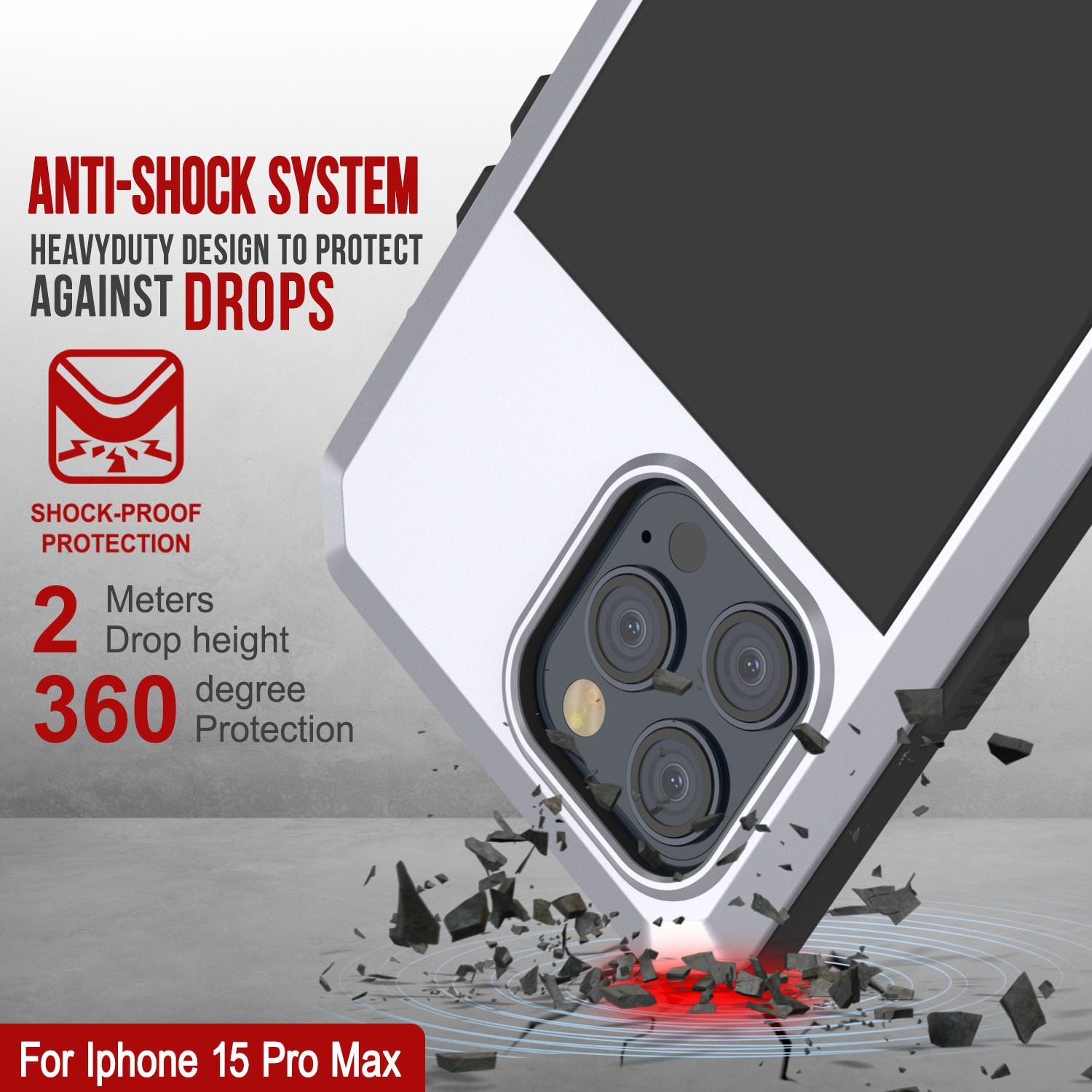 iPhone 15 Pro Max Metal Case, Heavy Duty Military Grade Armor Cover [shock proof] Full Body Hard [White]