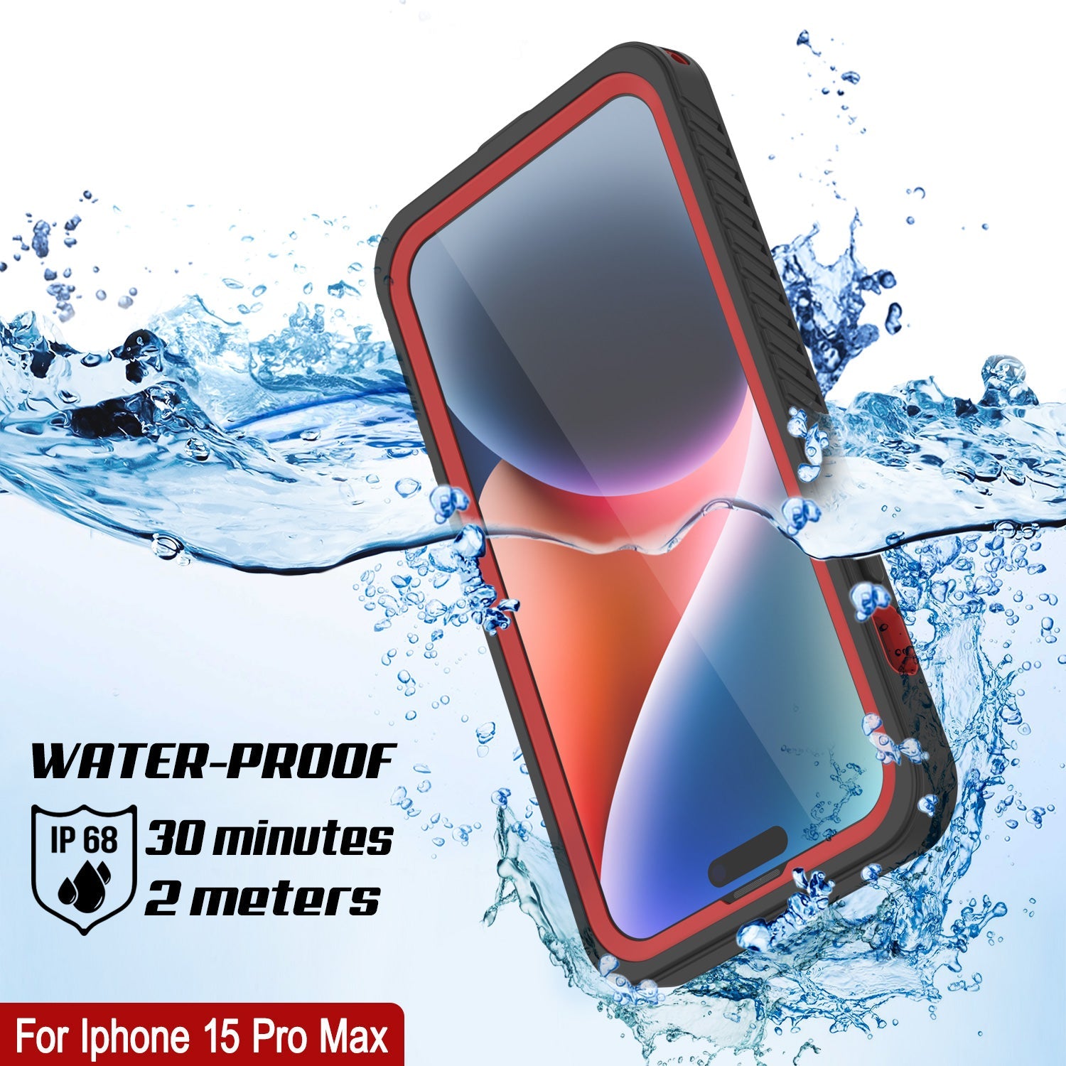 iPhone 15 Pro Max Waterproof Case, Punkcase [Extreme Series] Armor Cover W/ Built In Screen Protector [Red]