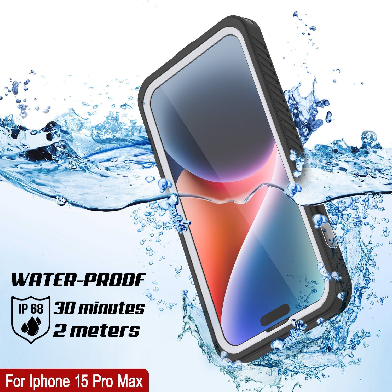 iPhone 15 Pro Max Waterproof Case, Punkcase [Extreme Series] Armor Cover W/ Built In Screen Protector [White]