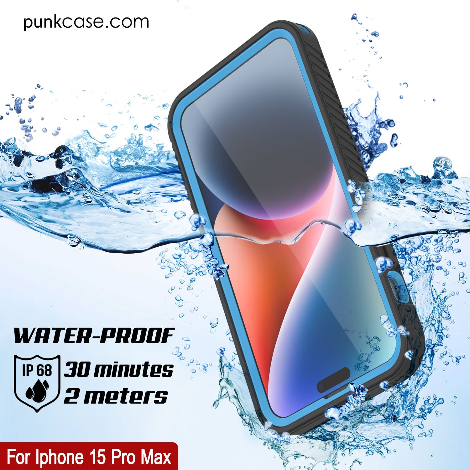 iPhone 15 Pro Max Waterproof IP68 Case, Punkcase [Light blue] [StudStar Series] [Slim Fit] [Dirtproof]