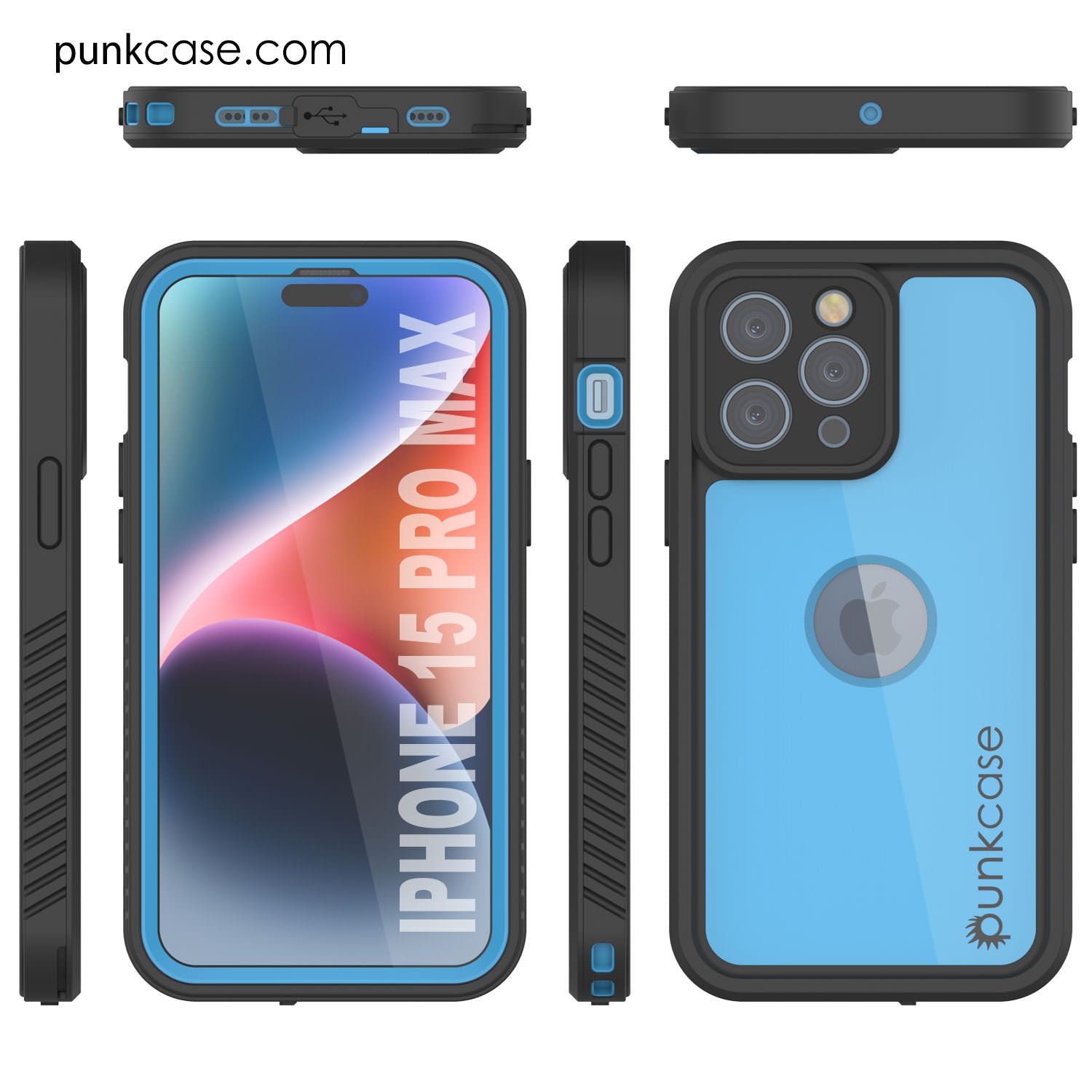 iPhone 15 Pro Max Waterproof IP68 Case, Punkcase [Light blue] [StudStar Series] [Slim Fit] [Dirtproof]