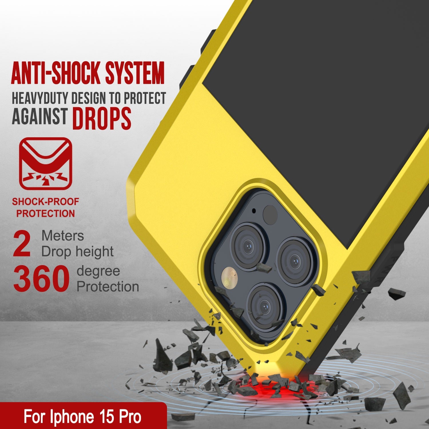 iPhone 15 Pro Metal Case, Heavy Duty Military Grade Armor Cover [shock proof] Full Body Hard [Yellow]