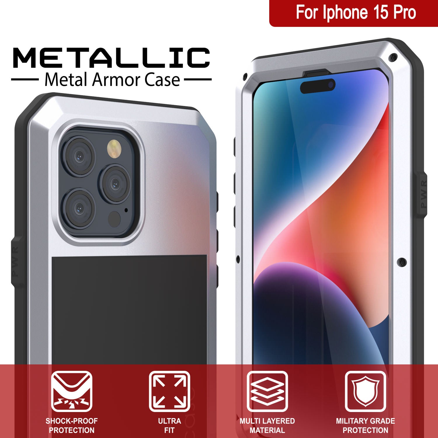 iPhone 15 Pro Metal Case, Heavy Duty Military Grade Armor Cover [shock proof] Full Body Hard [White]