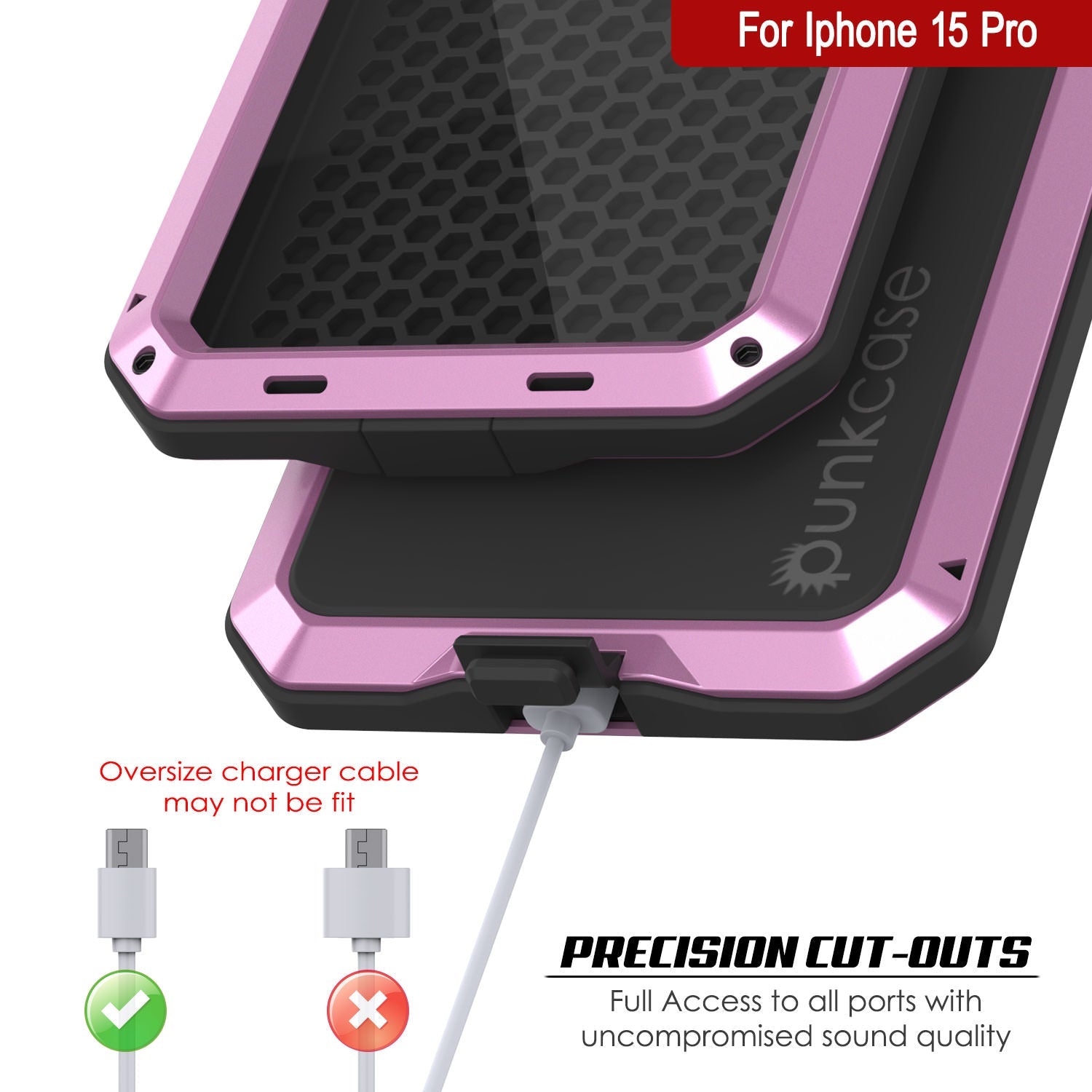 iPhone 15 Pro Metal Case, Heavy Duty Military Grade Armor Cover [shock proof] Full Body Hard [Pink]