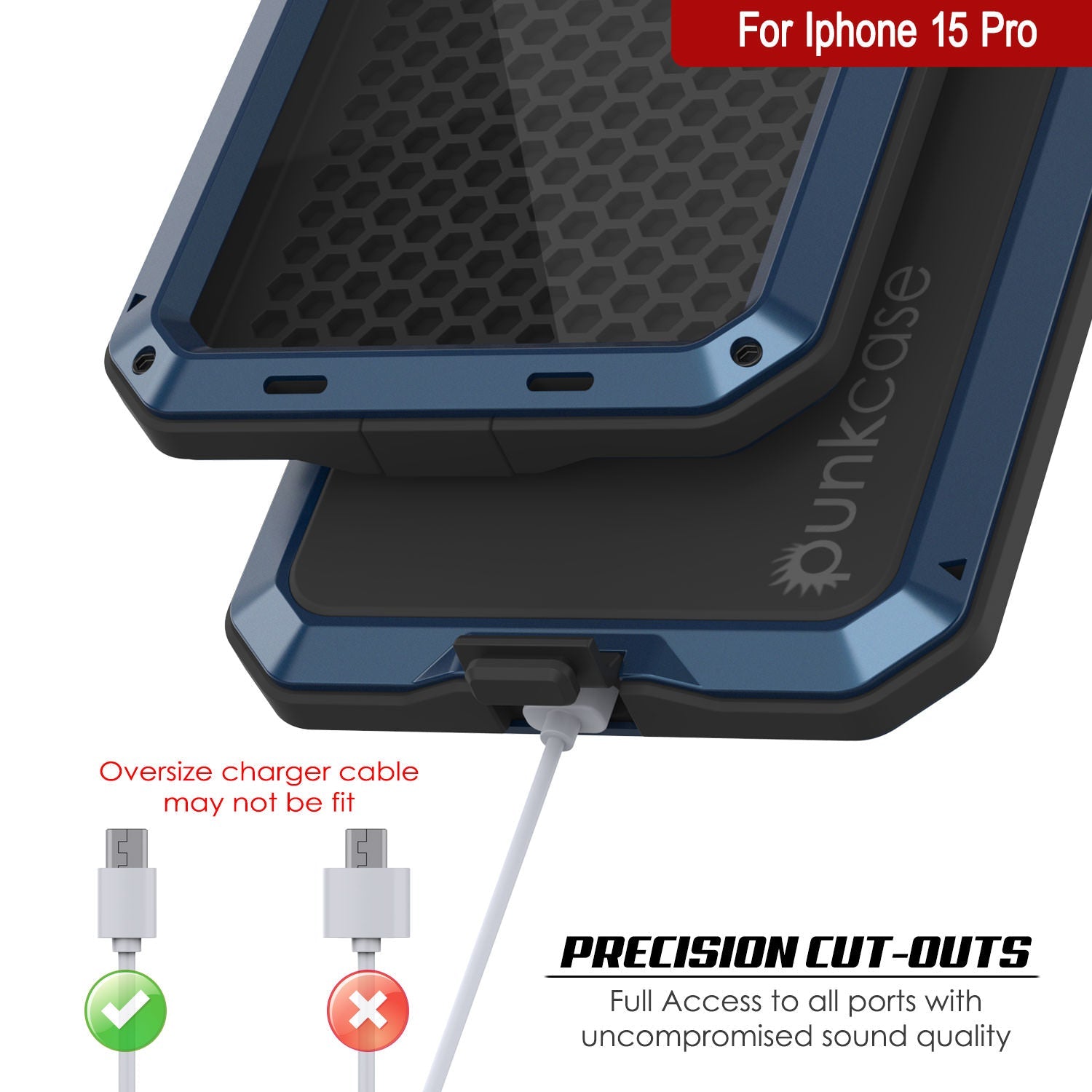 iPhone 15 Pro Metal Case, Heavy Duty Military Grade Armor Cover [shock proof] Full Body Hard [Blue]