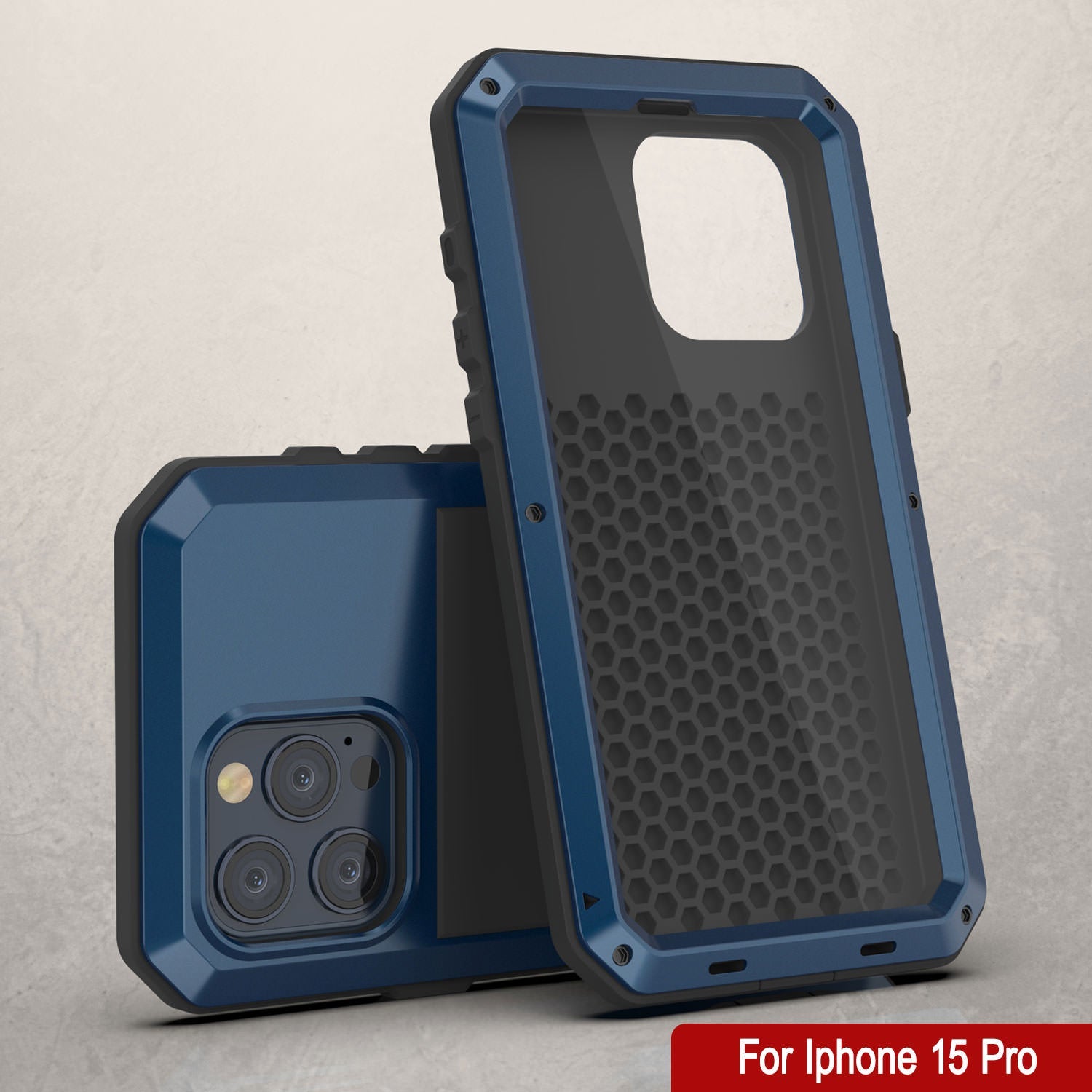 iPhone 15 Pro Metal Case, Heavy Duty Military Grade Armor Cover [shock proof] Full Body Hard [Blue]