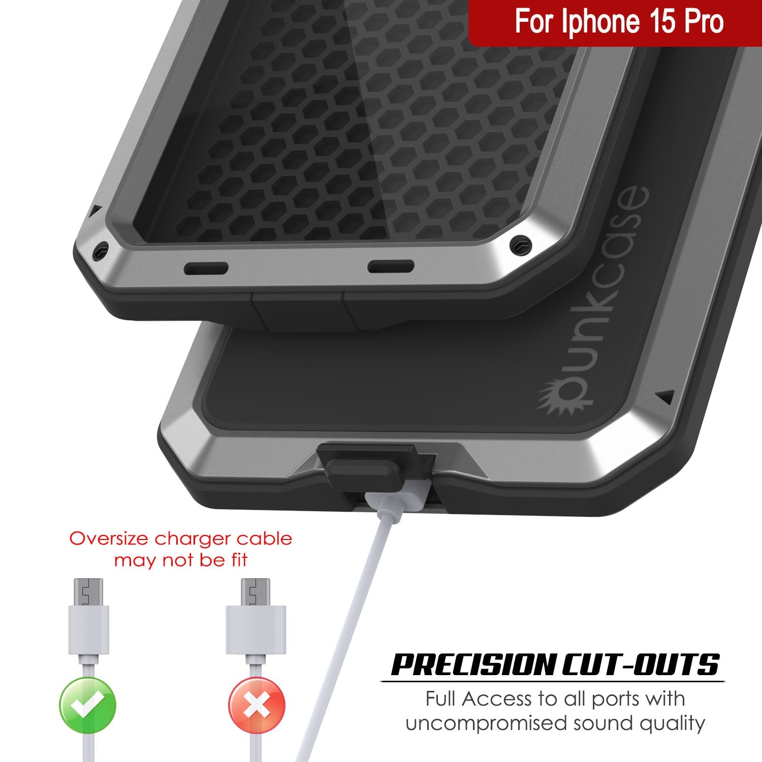 iPhone 15 Pro Metal Case, Heavy Duty Military Grade Armor Cover [shock proof] Full Body Hard [Silver]