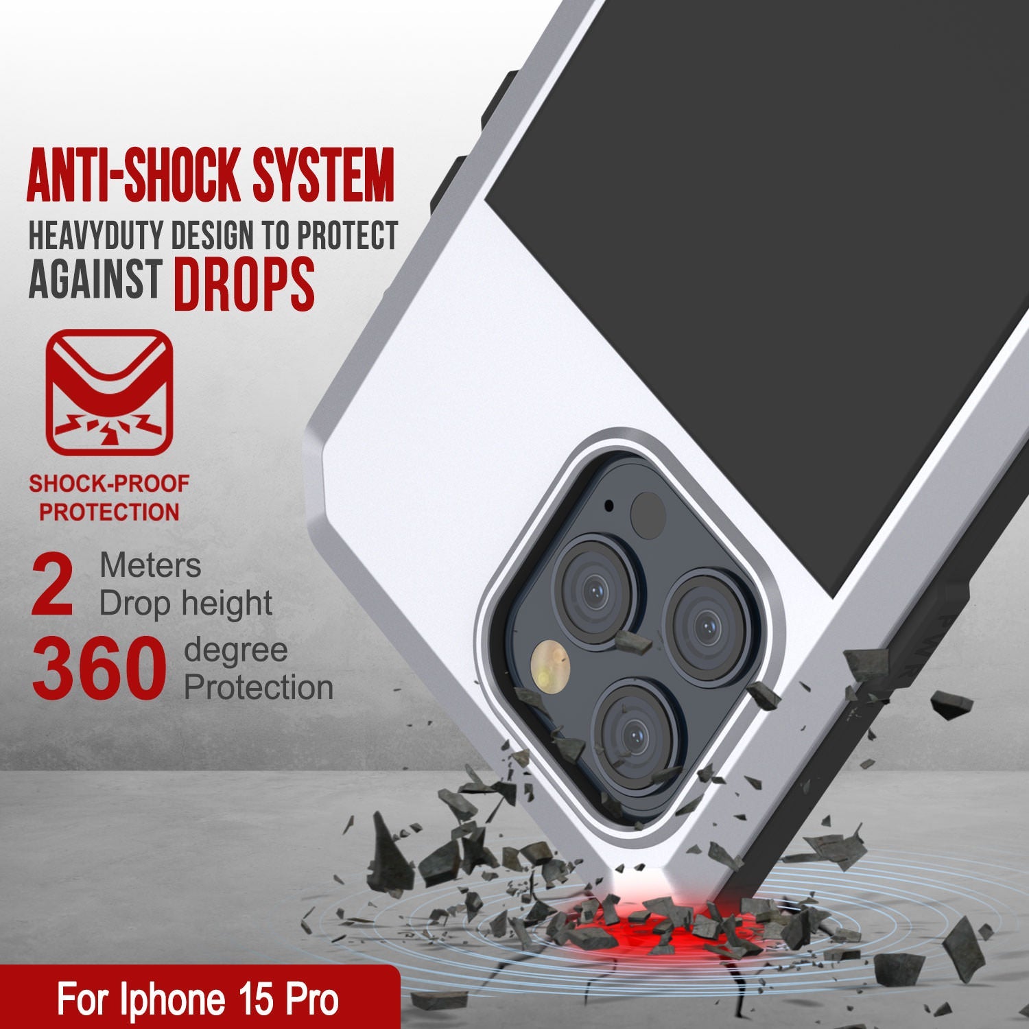 iPhone 15 Pro Metal Case, Heavy Duty Military Grade Armor Cover [shock proof] Full Body Hard [White]