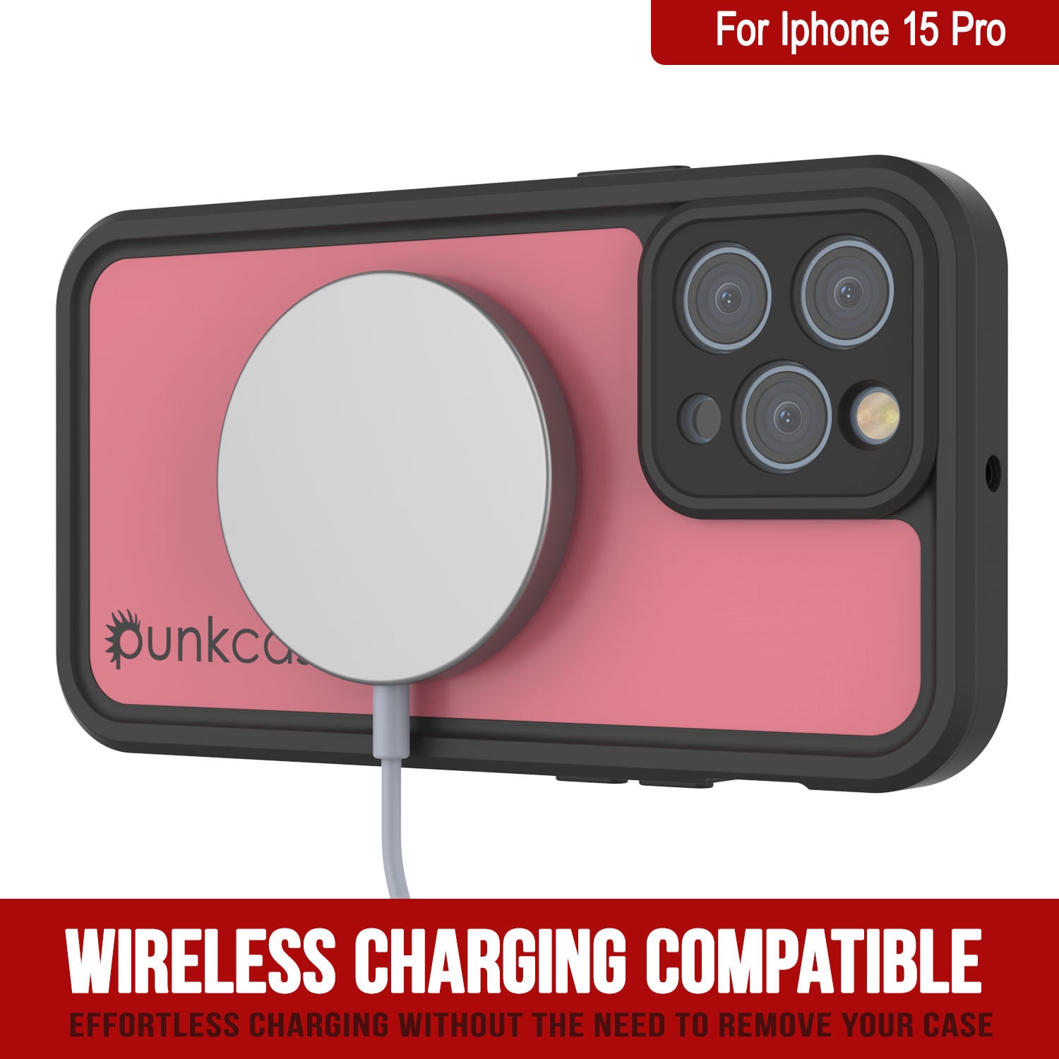 iPhone 15 Pro Waterproof IP68 Case, Punkcase [Pink] [StudStar Series] [Slim Fit] [Dirtproof]