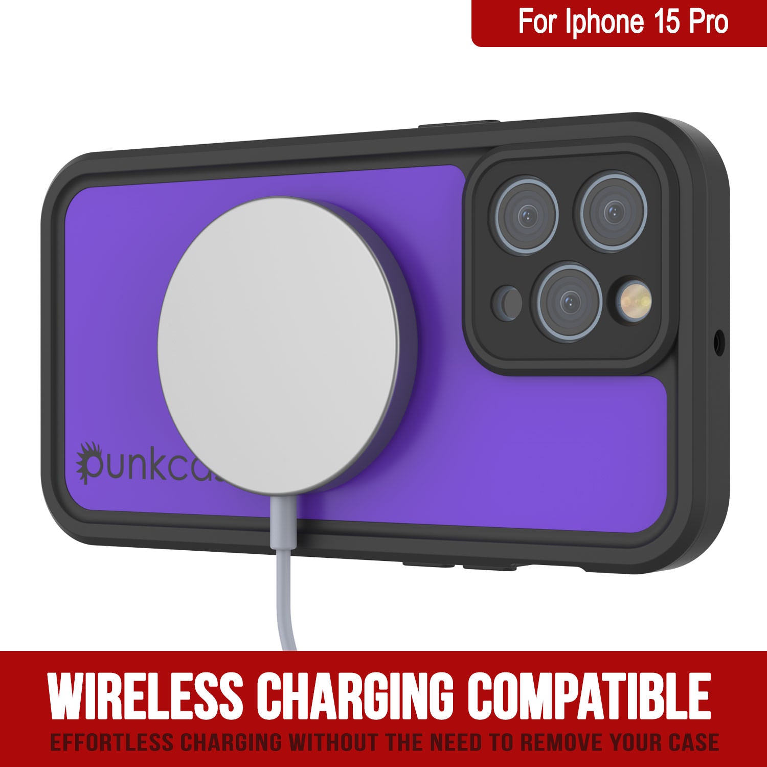 iPhone 15 Pro Waterproof IP68 Case, Punkcase [Purple] [StudStar Series] [Slim Fit] [Dirtproof]