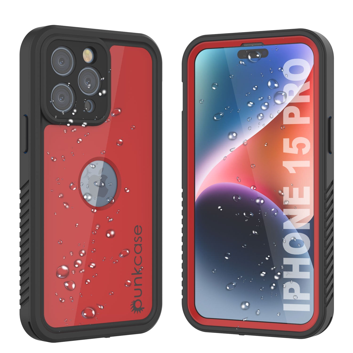 iPhone 15 Pro Waterproof IP68 Case, Punkcase [Red] [StudStar Series] [Slim Fit]