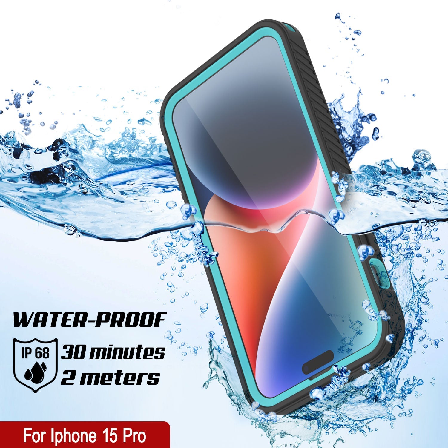iPhone 15 Pro Waterproof IP68 Case, Punkcase [Teal] [StudStar Series] [Slim Fit]