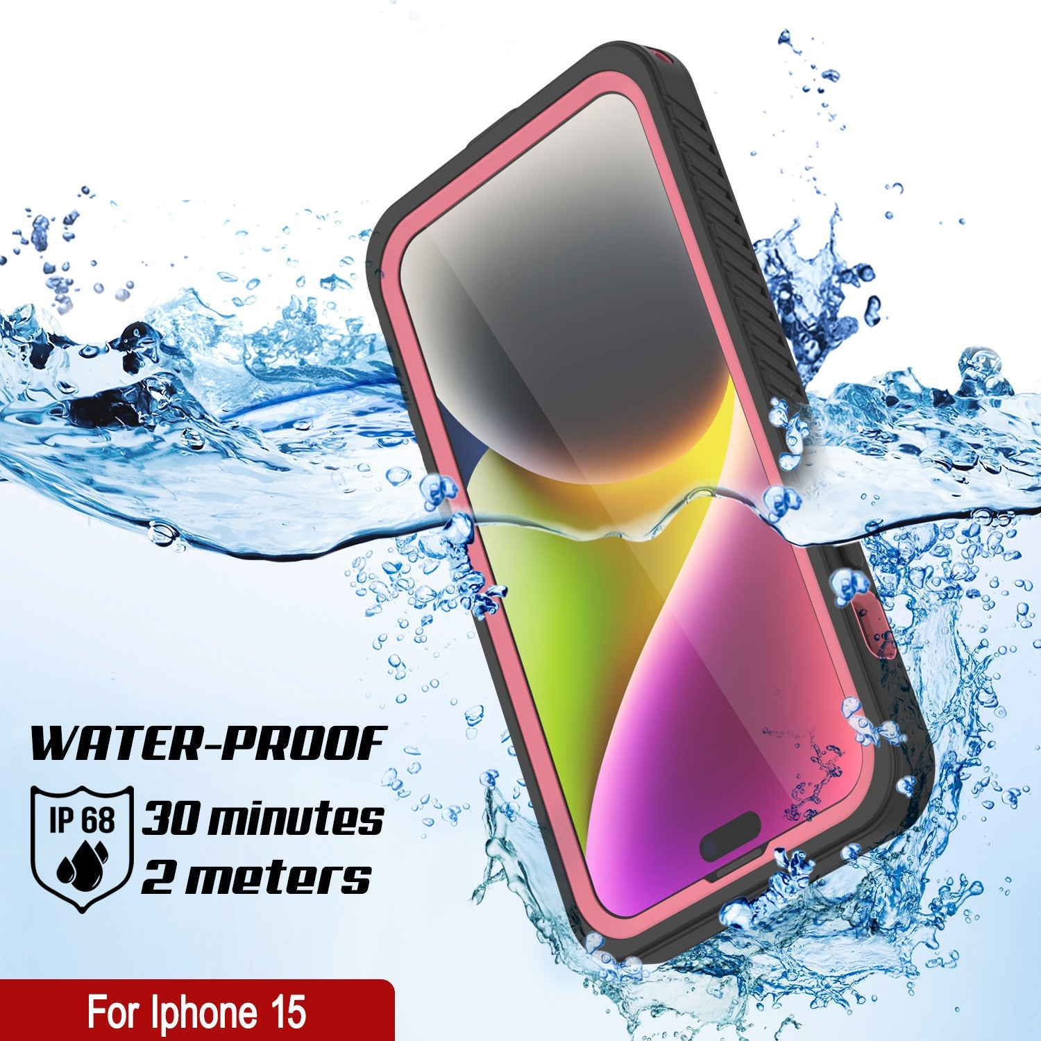 iPhone 15  Waterproof Case, Punkcase [Extreme Series] Armor Cover W/ Built In Screen Protector [Pink]