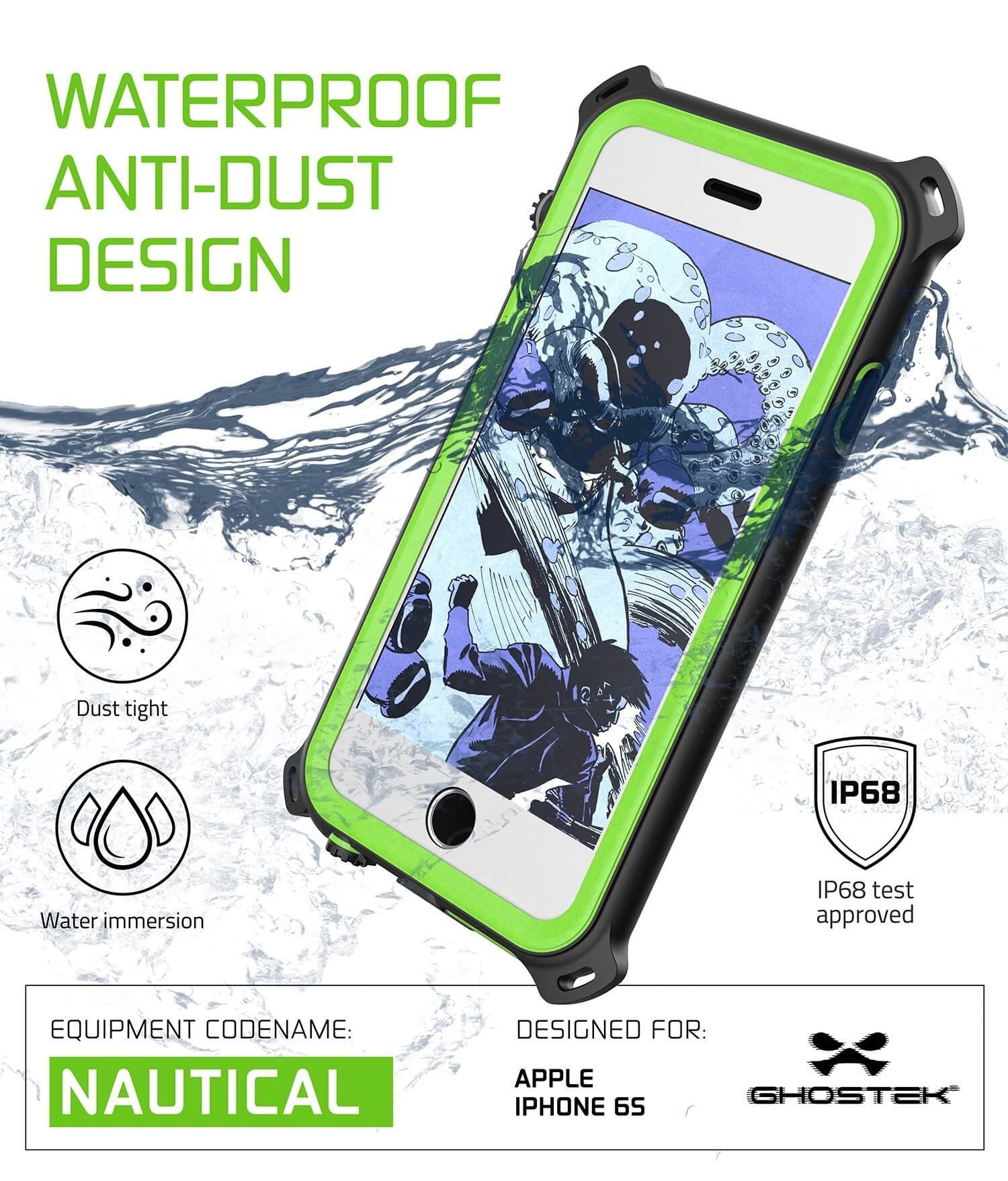 iPhone 6S/6 Waterproof Case, Ghostek® Nautical Green Series| Underwater | Aluminum Frame | Ultra Fit