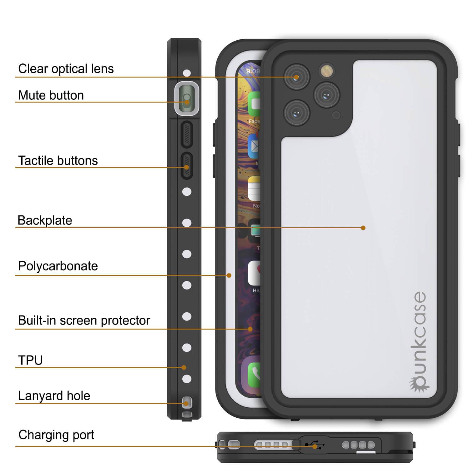 iPhone 11 Pro Max Waterproof IP68 Case, Punkcase [White] [StudStar Series] [Slim Fit] [Dirtproof]